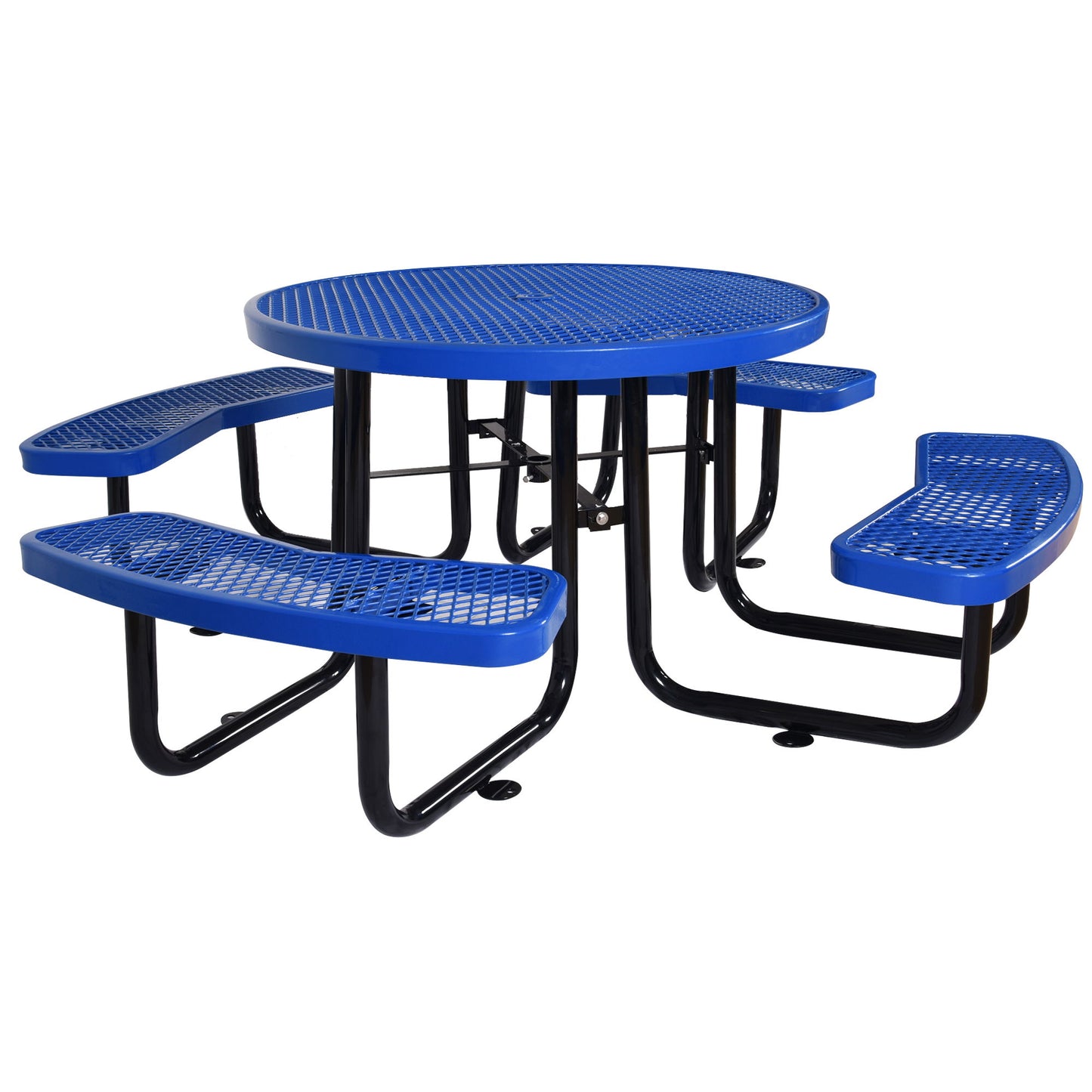 Round Outdoor Steel Picnic Table With Umbrella Pole - Blue