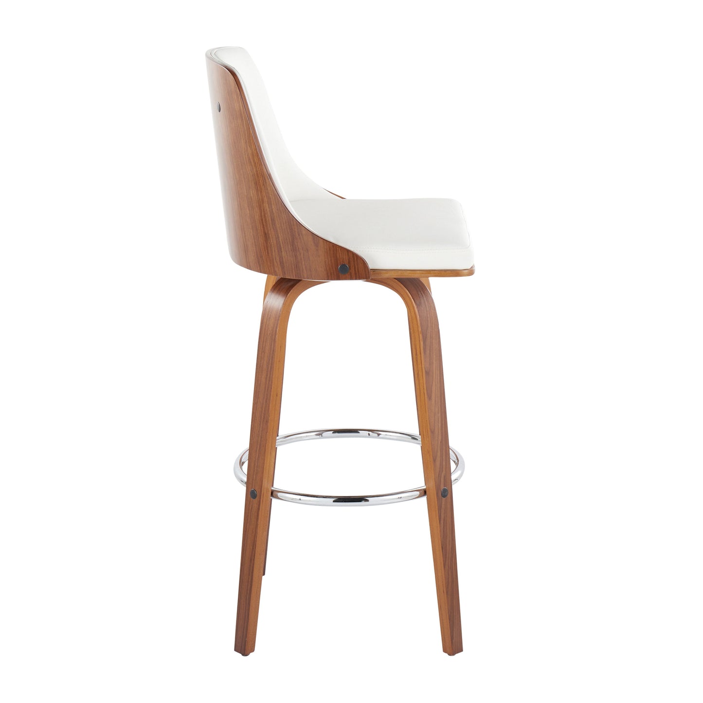 Gianna - Mid-Century Modern Fixed Height Barstool With Swivel With Round Footrest (Set of 2) - Walnut / White