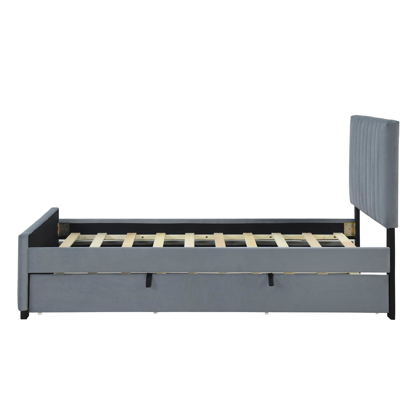 Twin Size Upholstered Platform Bed With Twin Size Trundle - Gray