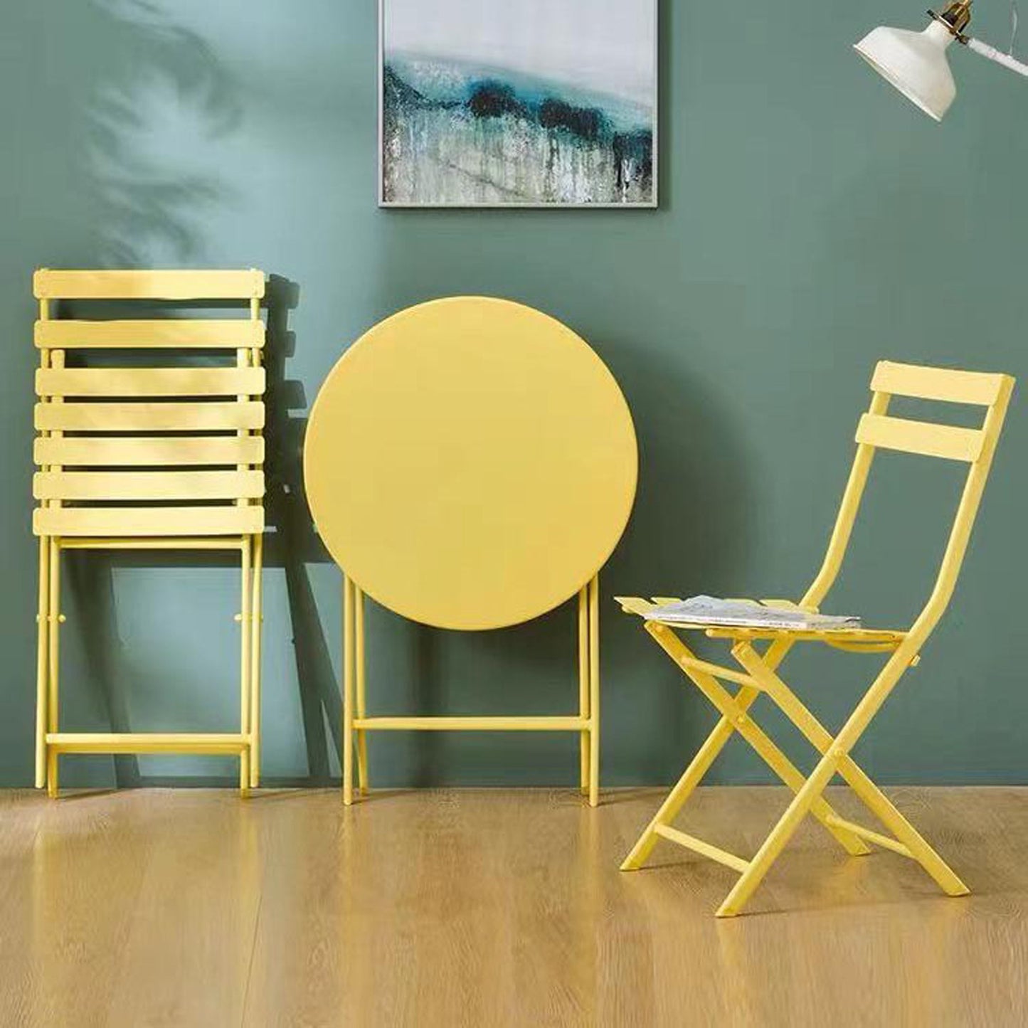 3 Piece Patio Bistro Set Of Foldable Round Table And Chairs - Yellow