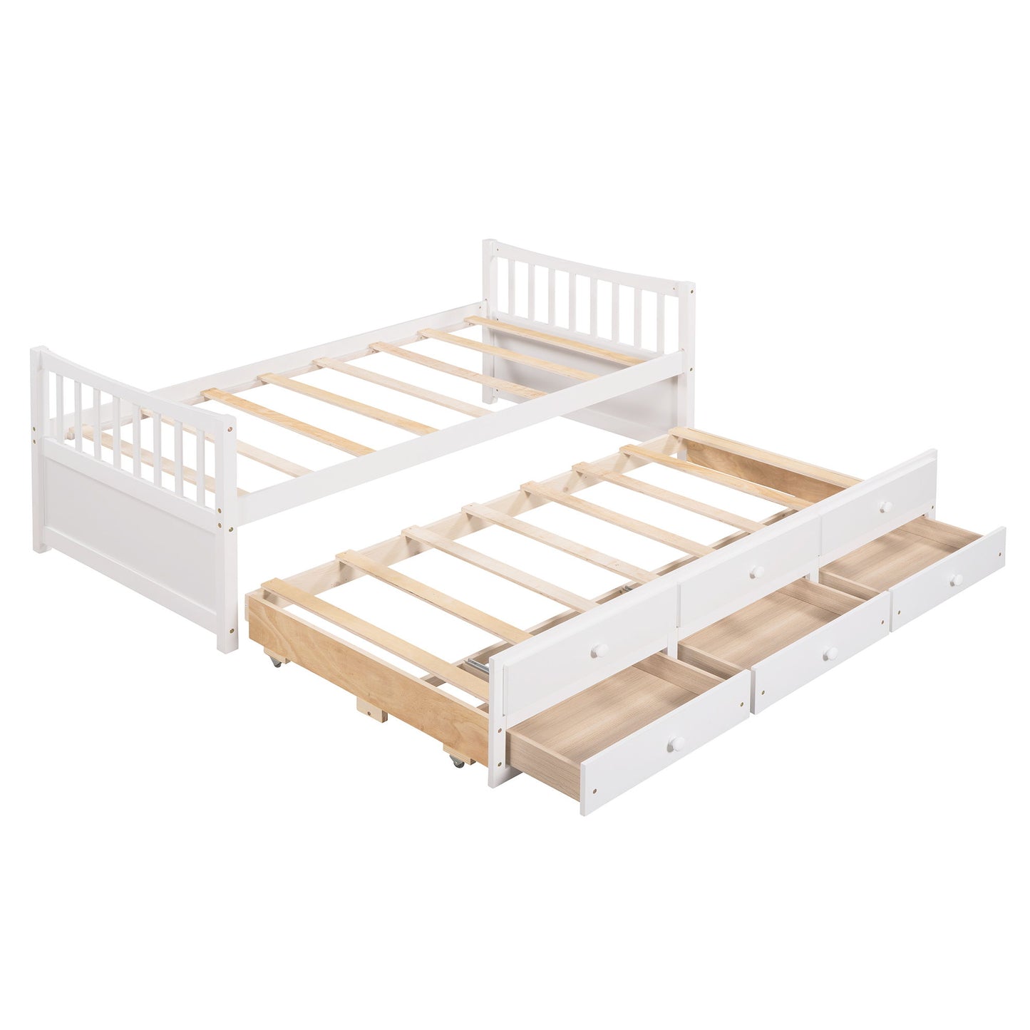 Twin Size Daybed With Trundle And Drawers - White