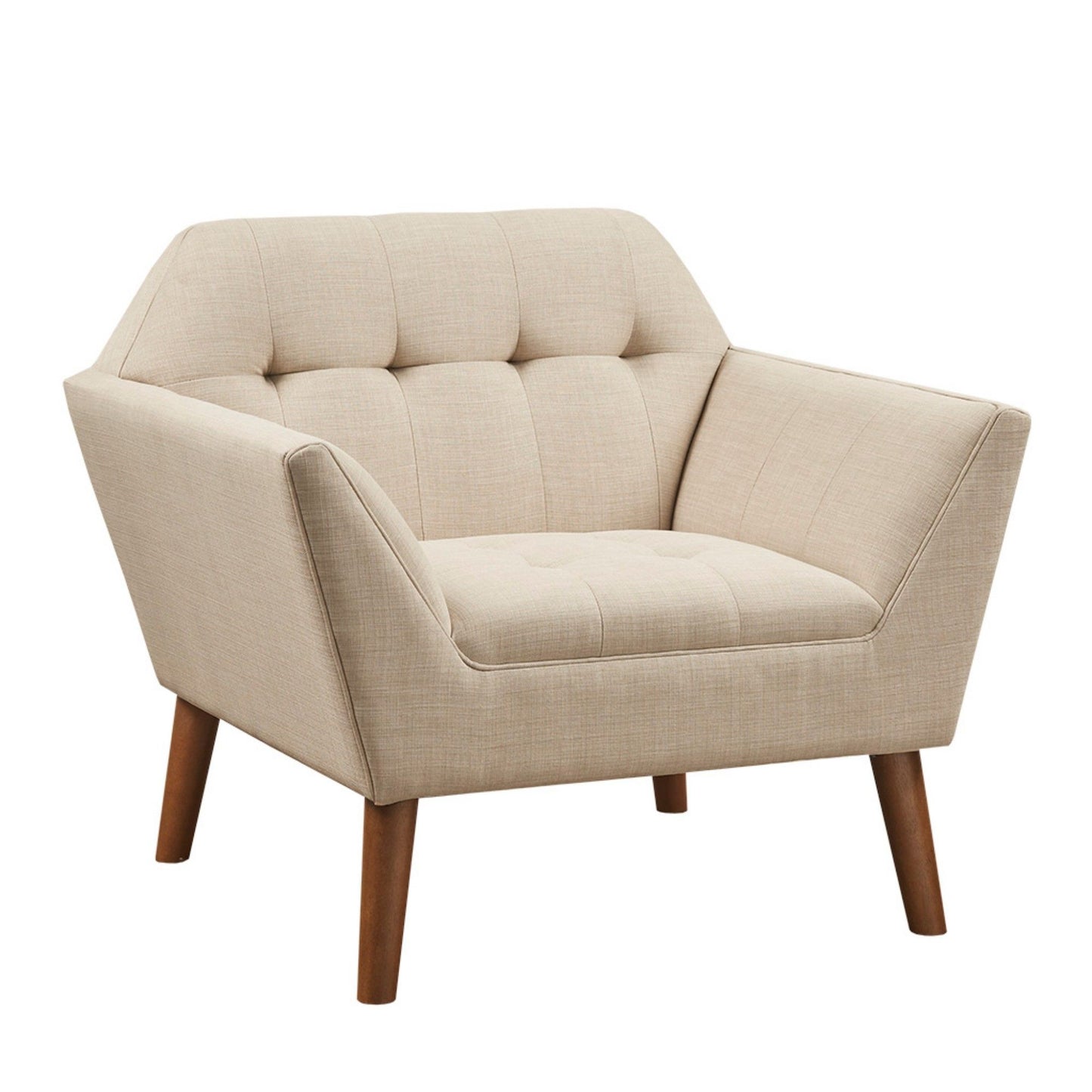 Mid - Century Lounge Chair With Button Tufting Polyester And Pecan Wood - Beige