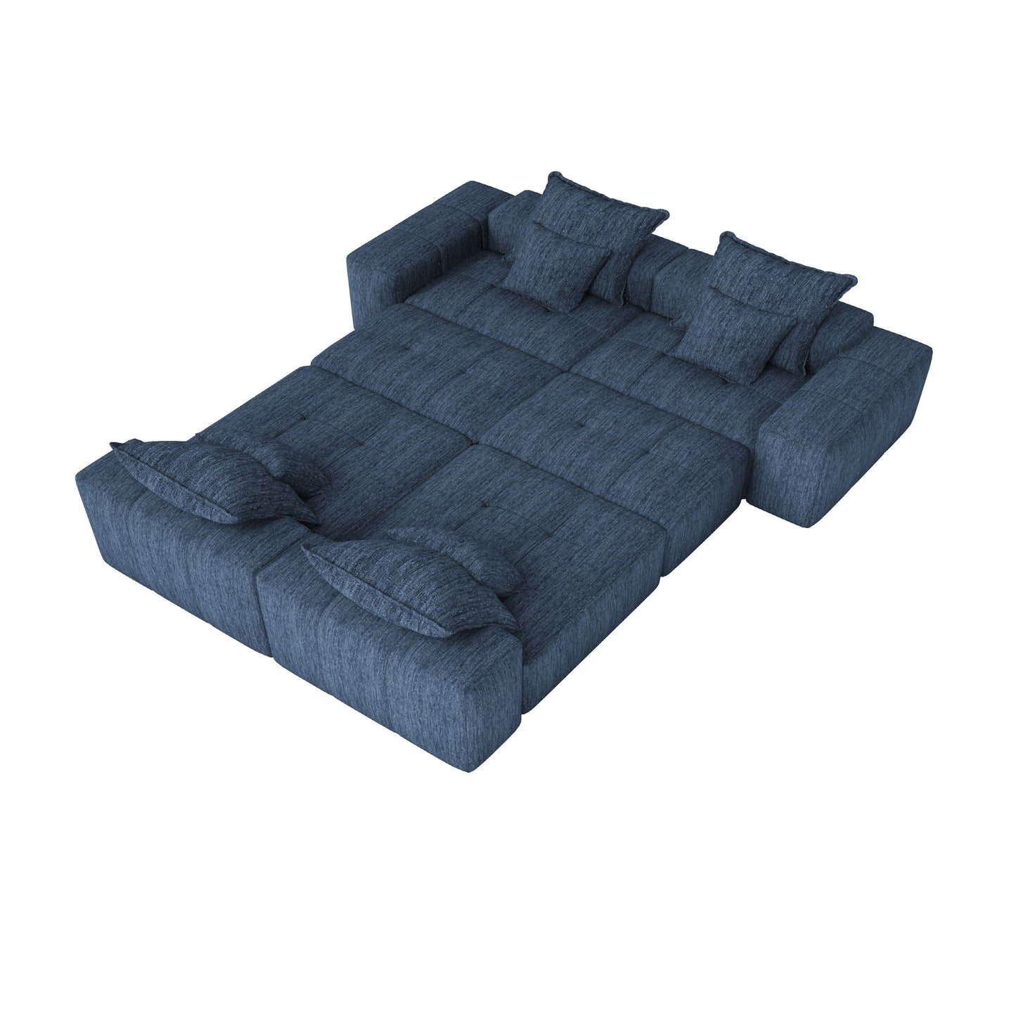 Modern Oversized Modular Sectional Sofa, Sparkling Chenille Fabric Soft Cushion Sofa With 8 Pillows, 8 Pieces Diy Combination Tufted Sofa, No Assembly Required - Blue