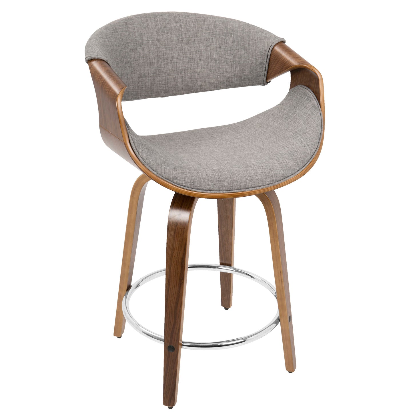 Curvini - Mid-Century Modern Counter Stool (Set of 2) - Walnut / Light Gray