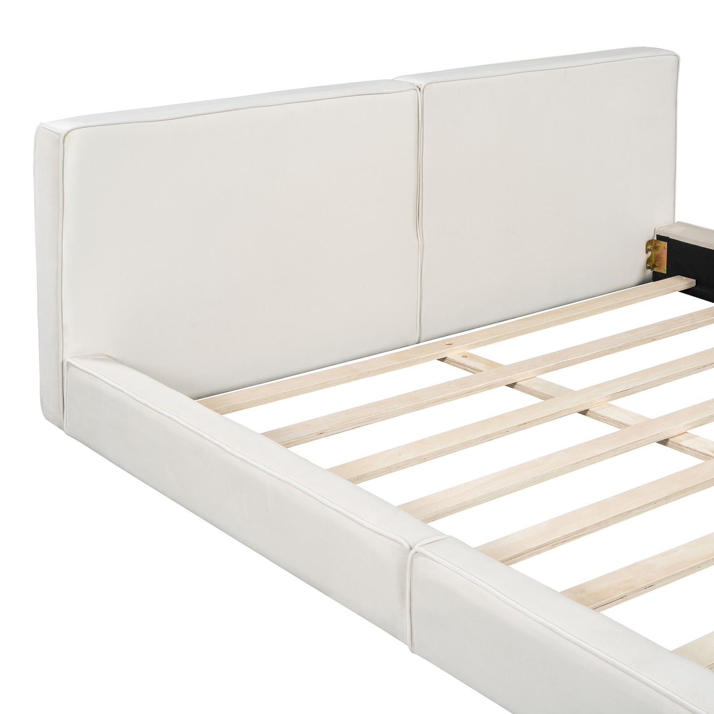 Queen Size Upholstered Platform Bed, Grounded Bed With Solid Frame - Beige