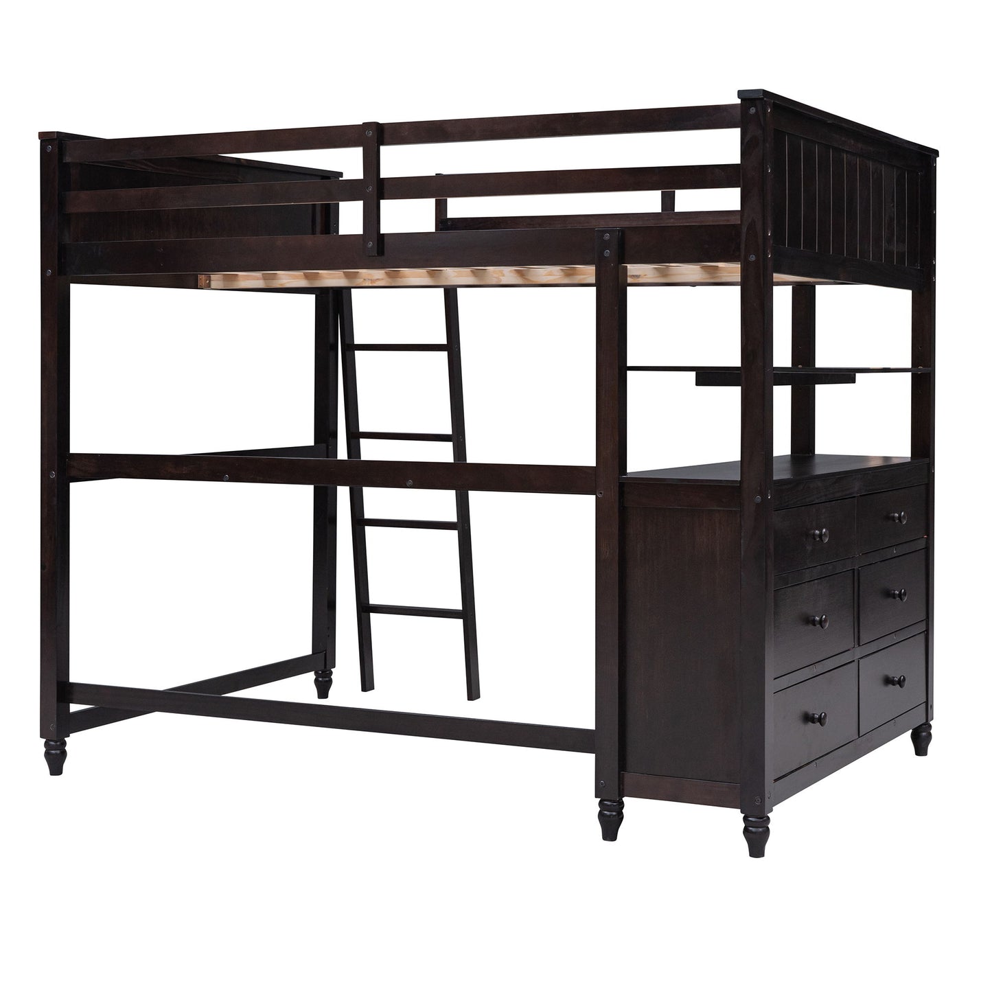 Full Size Loft Bed With Drawers And Desk With Shelves - Espresso