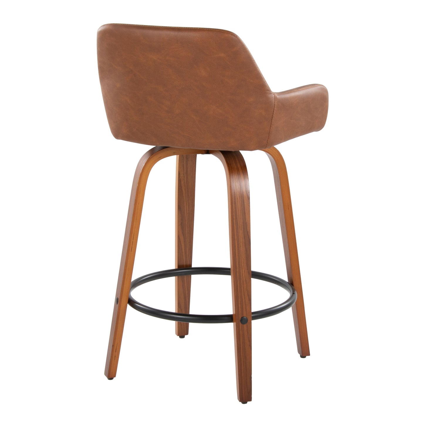 Daniella - Contemporary Fixed Height Counter Stool With Swivel With Round Footrest (Set of 2) - Walnut / Camel