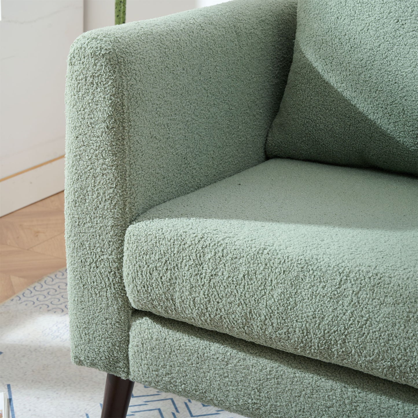 Modern Accent Chair, Upholstered Armchair For Living Room, Mid Century Fabric Lounge Chair With Pillow, Comfortable Reading Chair With Wood Legs For Living Room, Reception Room - Light Green