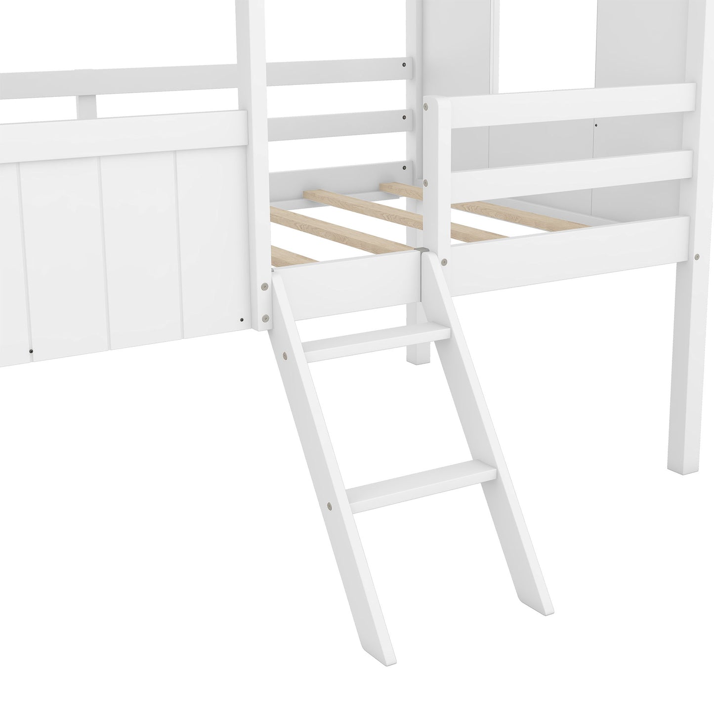 Twin Size Low Loft House Bed With Two Side Windows - White