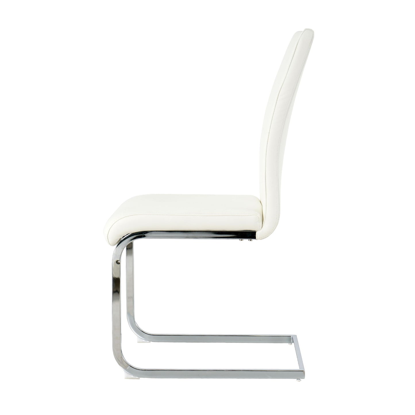Modern Dining Chairs With Faux Leather Padded Seat And Chrome Metal Legs For Kitchen, Living, Bedroom, Dining Room - White / Silver