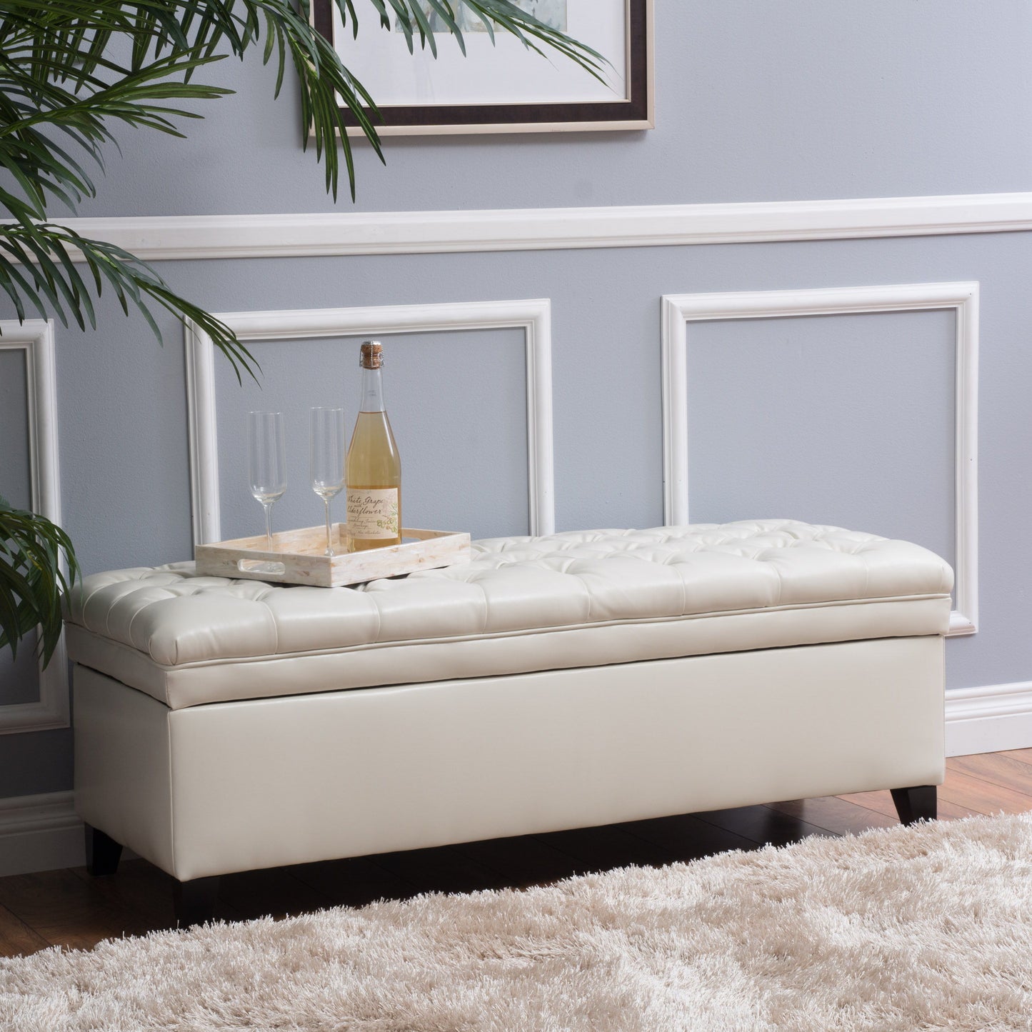 Juliana - Storage Ottoman With Hidden Compartment - Ivory