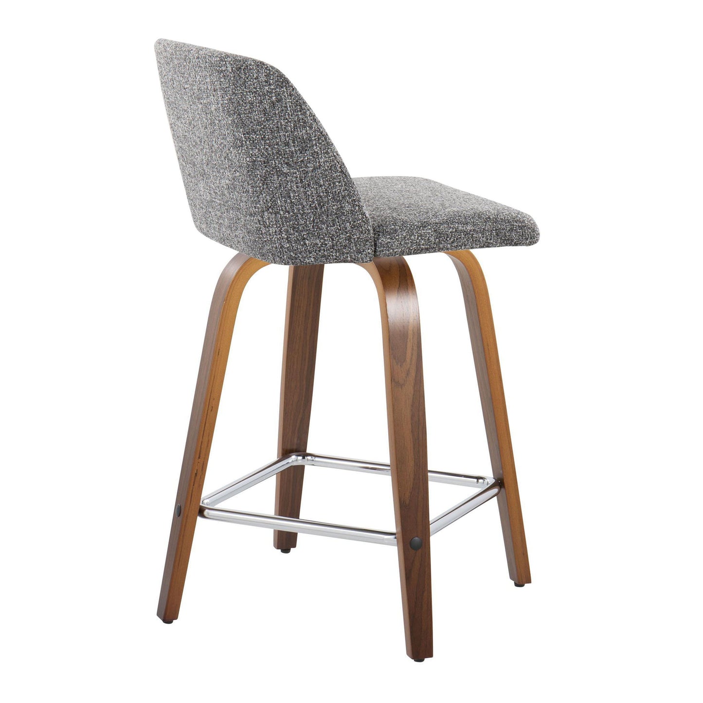 Toriano - Mid-Century Modern Fixed Height Counter Stool With Swivel And Square Footrest (Set of 2) - Walnut / Gray