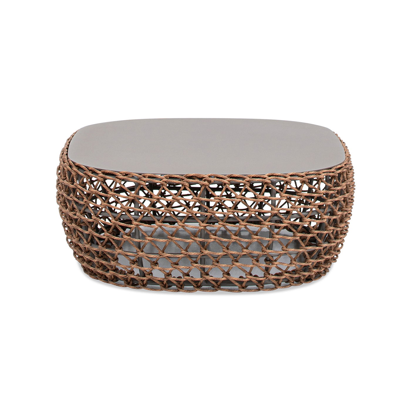 Willow - Oval Woven Patio Coffee Table, Wicker Frame - Wheat Beige / Golden Brown