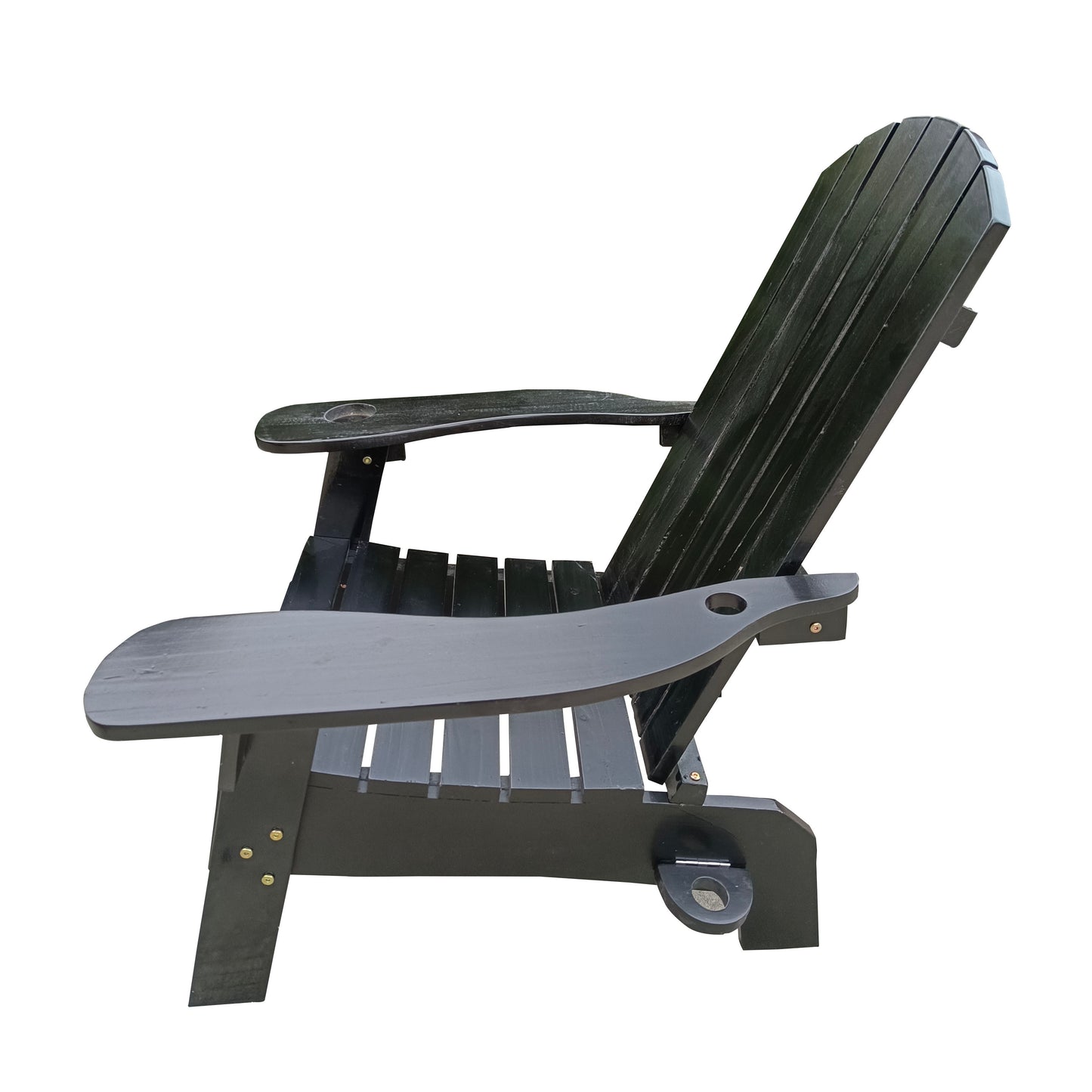 Outdoor Or Indoor Wood Adirondack Chair With An Hole To Hold Umbrella, On The Arm - Black