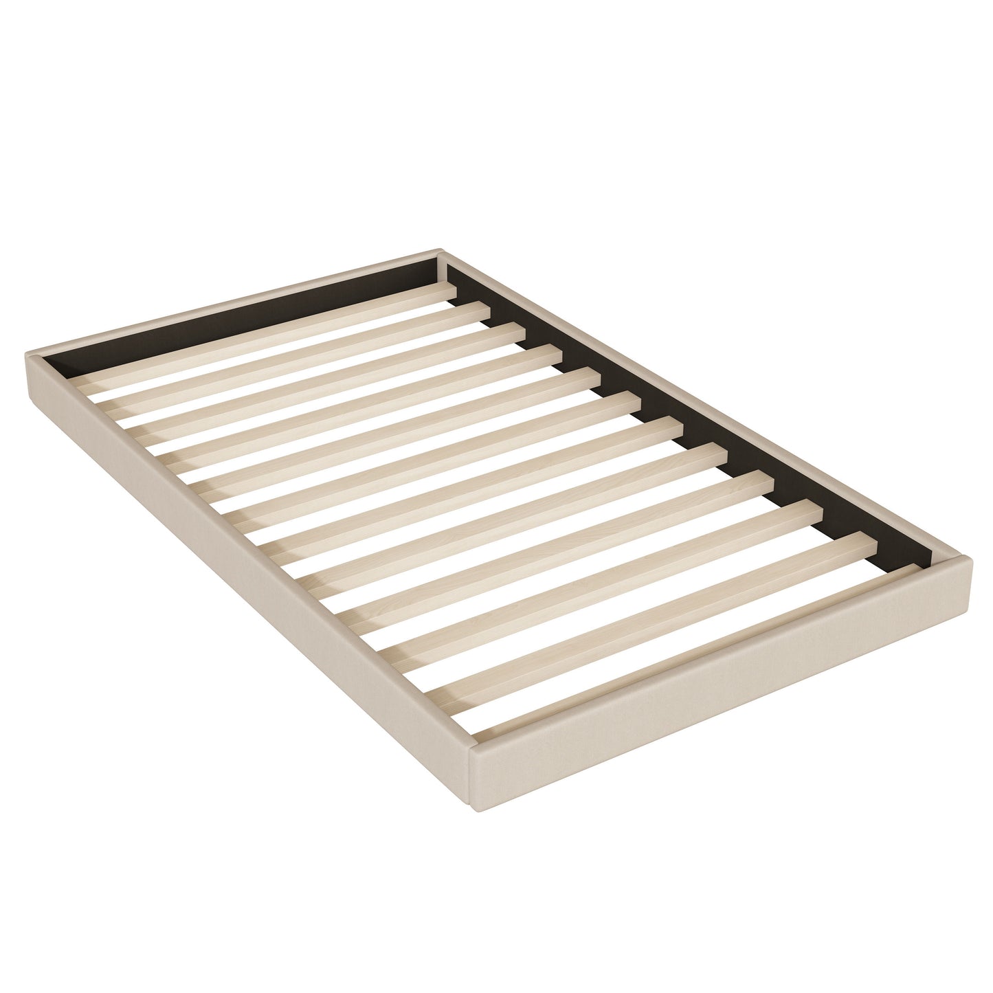 Queen Size Upholstered Platform Bed With Twin Size Trundle And 2 Sets Of USB Ports On Each Side - Beige