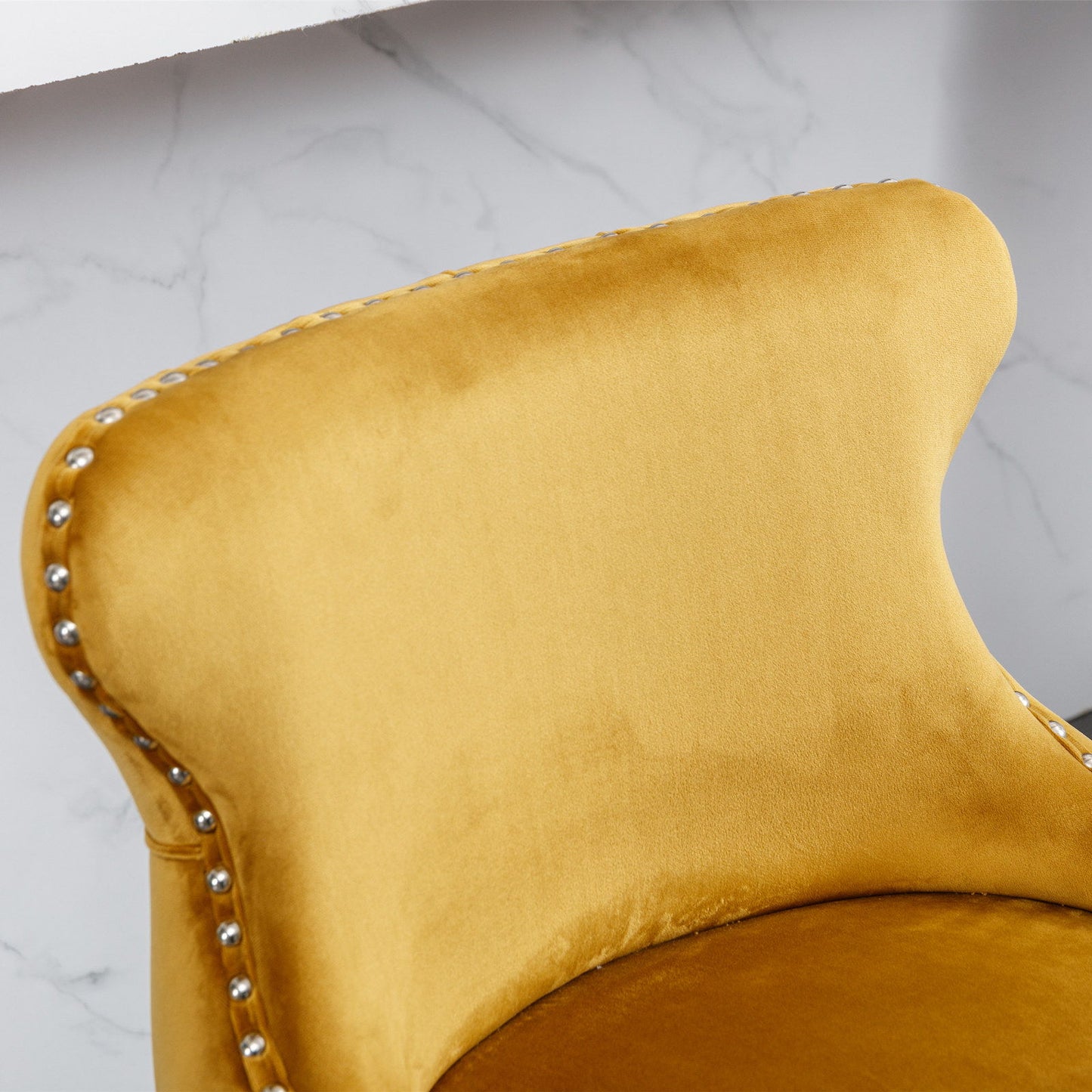 Contemporary Velvet Upholstered Wing-Back Barstools With Button Tufted Decoration And Wooden Legs, And Chrome Nailhead Trim, Leisure Style Bar Chairs, Bar Stools (Set of 4) - Gold