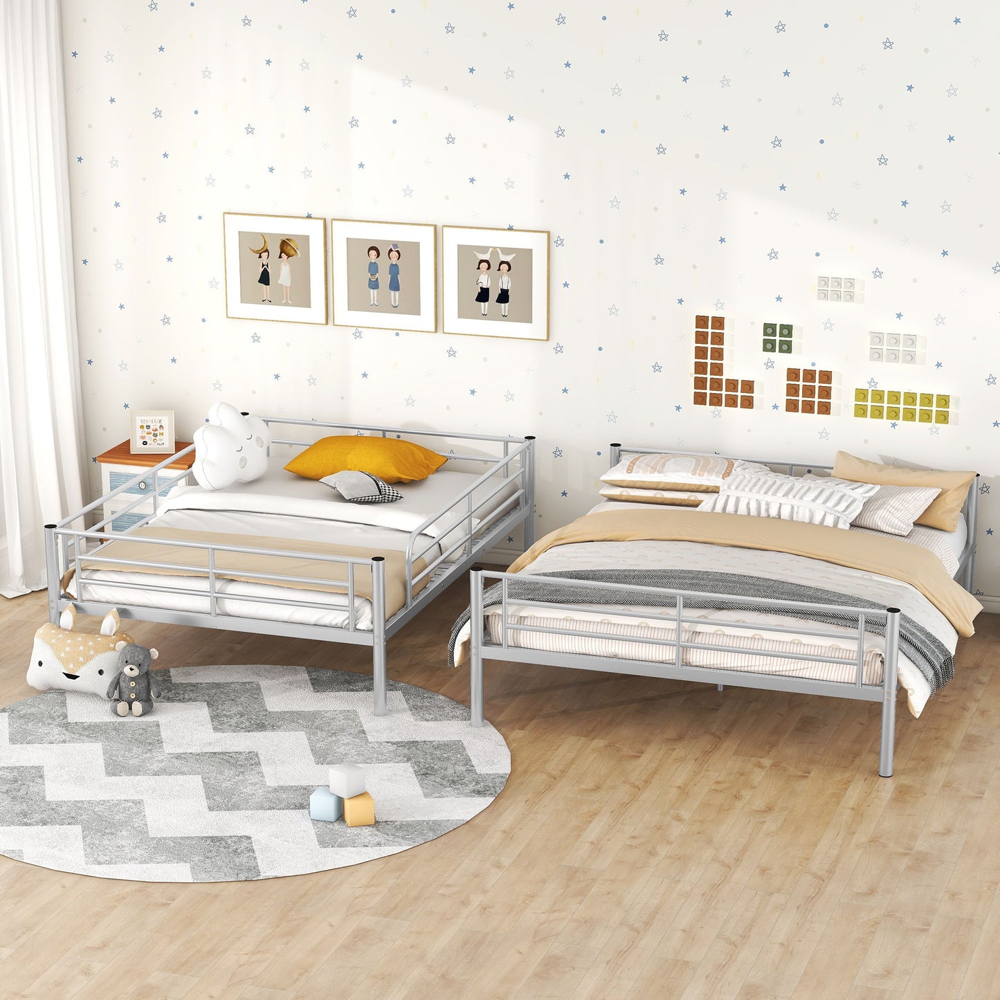 Full Long Over Queen Metal Bunk Bed - Sliver