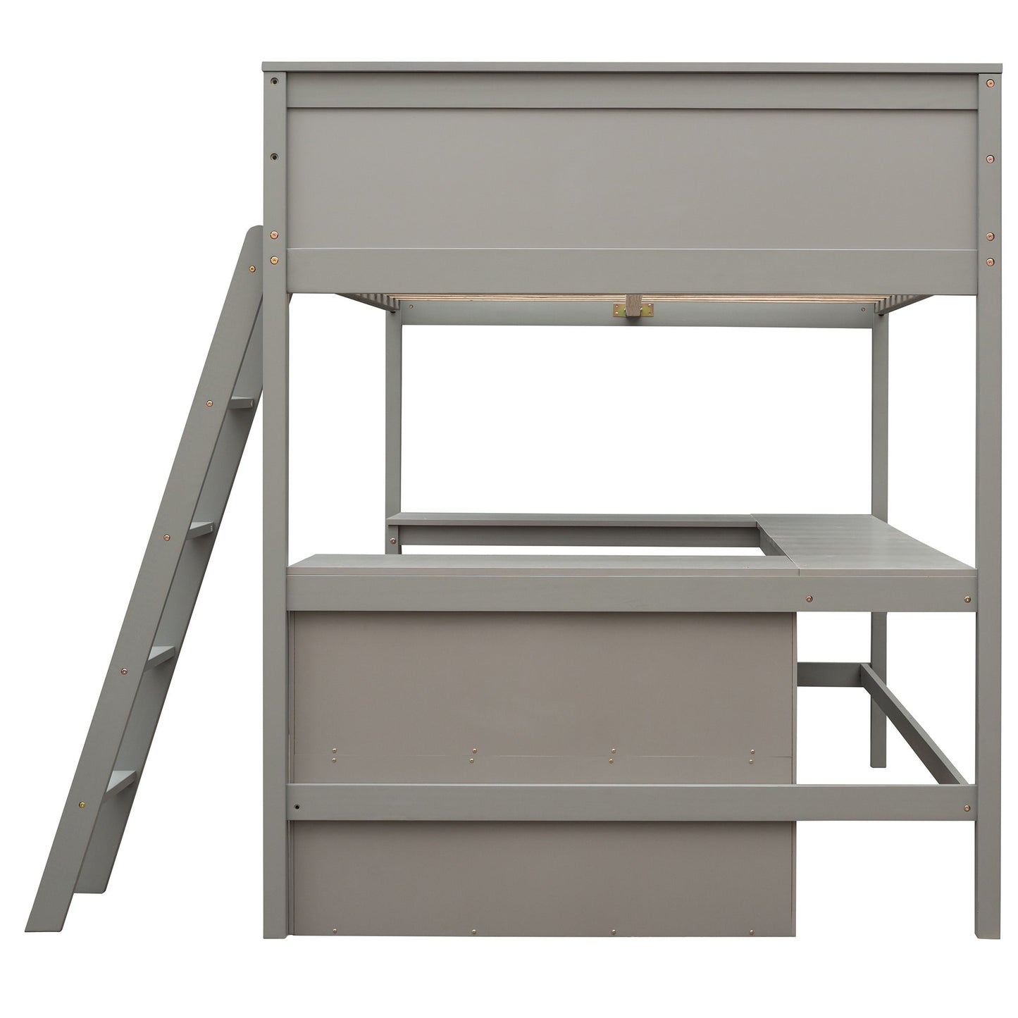 Full Size Loft Bed With Shelves With Desk - Gray