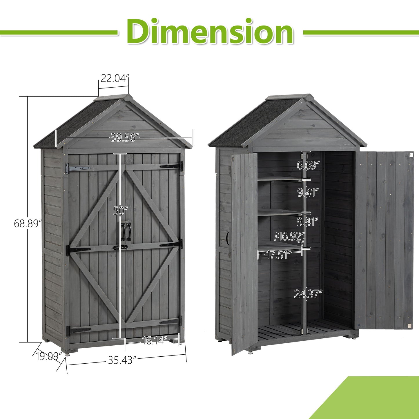 Outdoor Storage Cabinet, Garden Wood Tool Shed, Outside Wooden Shed Closet With Shelves And Latch For Yard - Gray