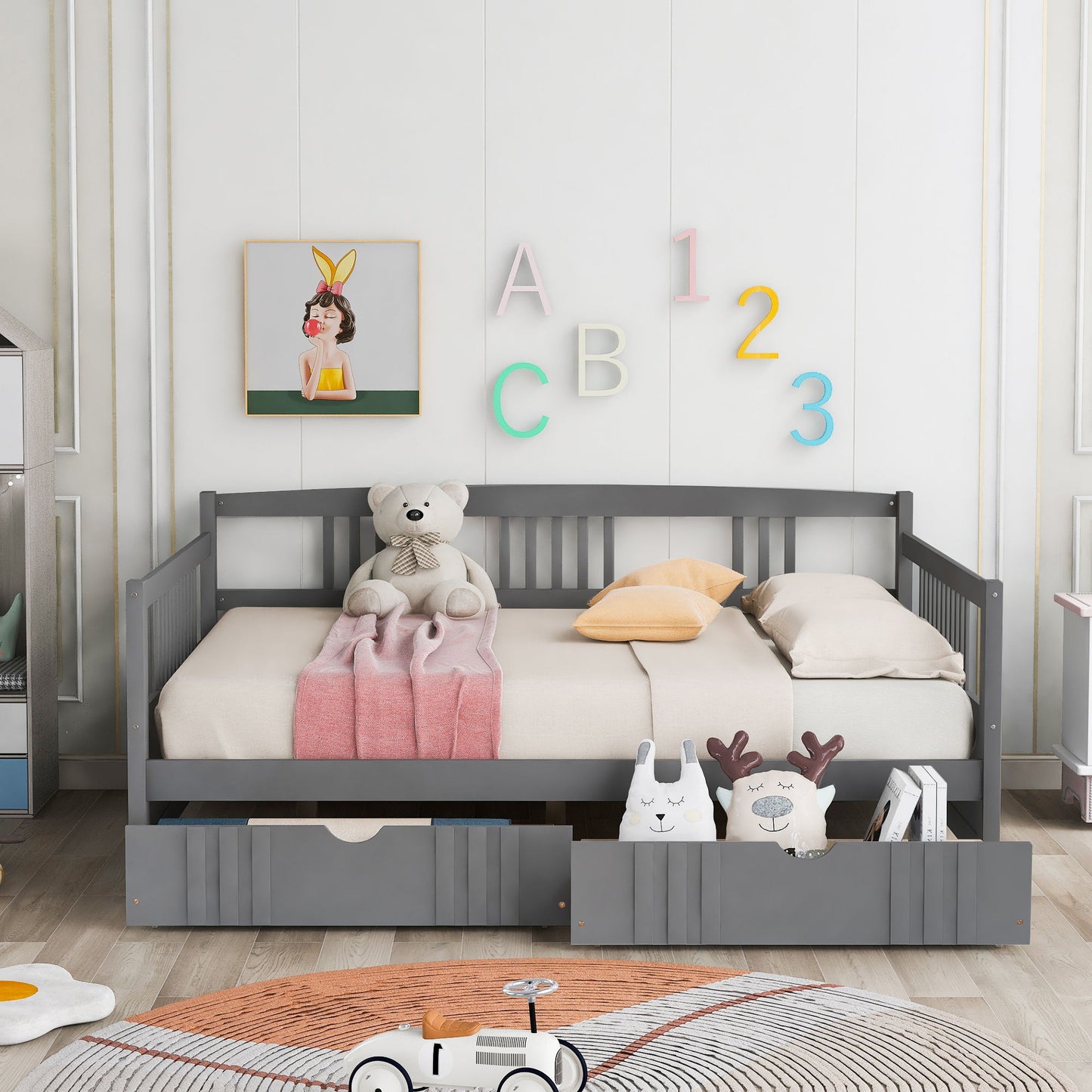 Full Size DayBed With 2 Drawers - Gray