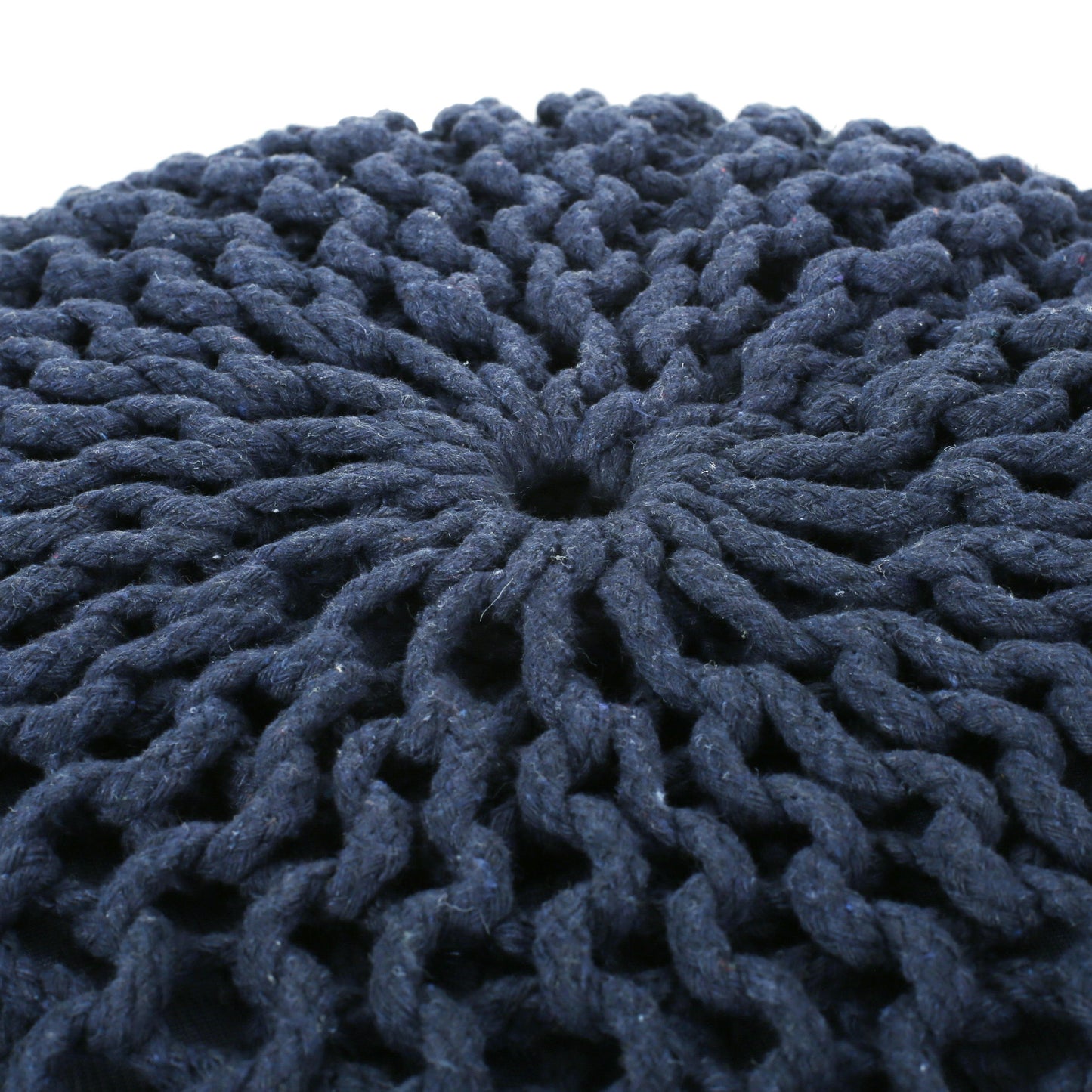 Bordeaux - Knitted Cotton Round Pouf Ottoman And Floor Cushion - Navy Blue