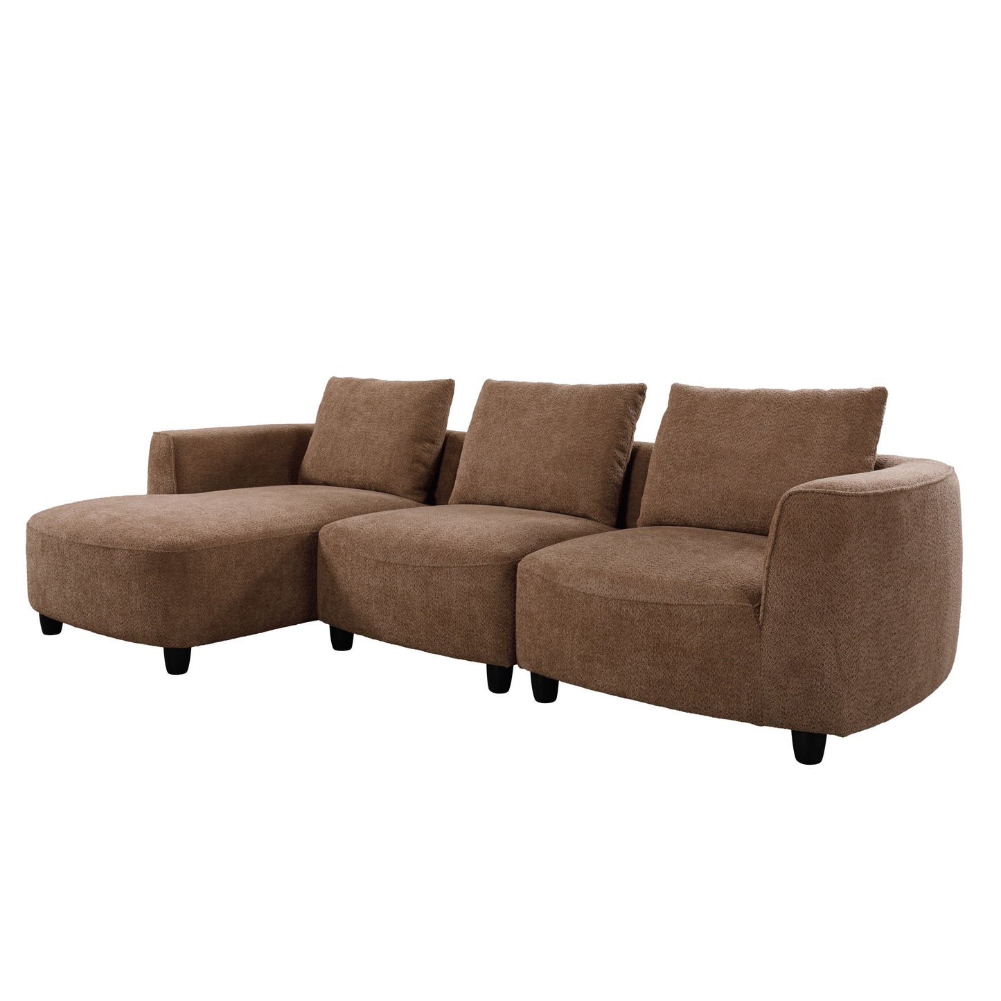 Mid - Century Modern Three Seater Sofa, Lamb Wool Fabric - Camel
