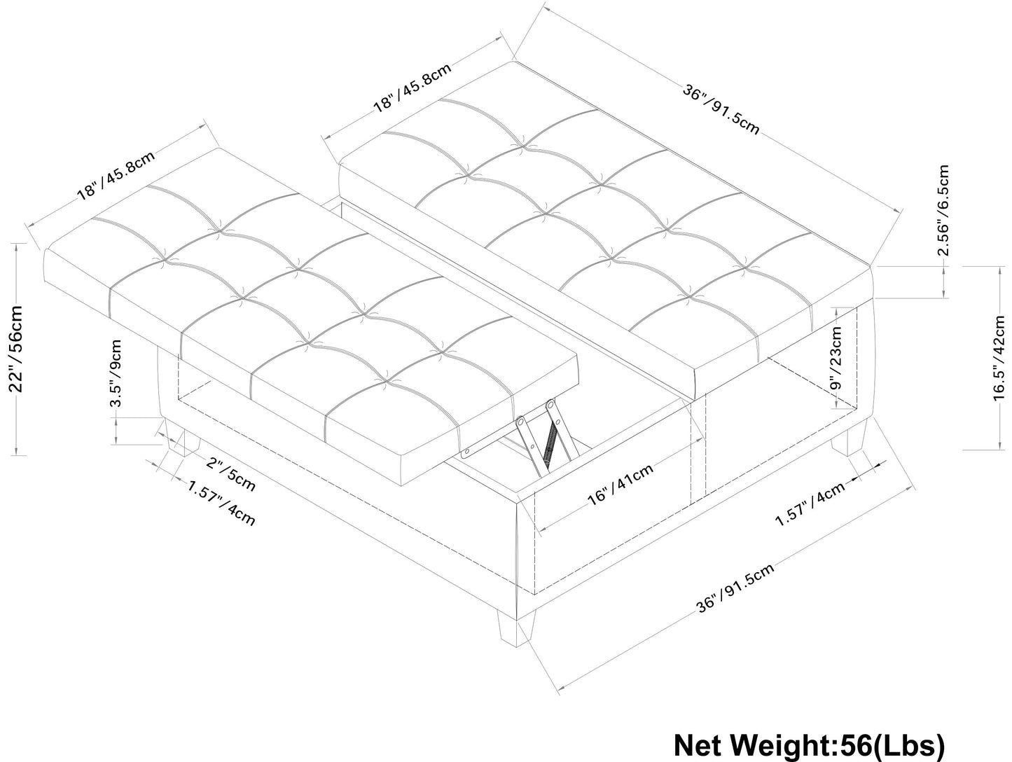 Harrison - Coffee Table Storage Ottoman - Platinum