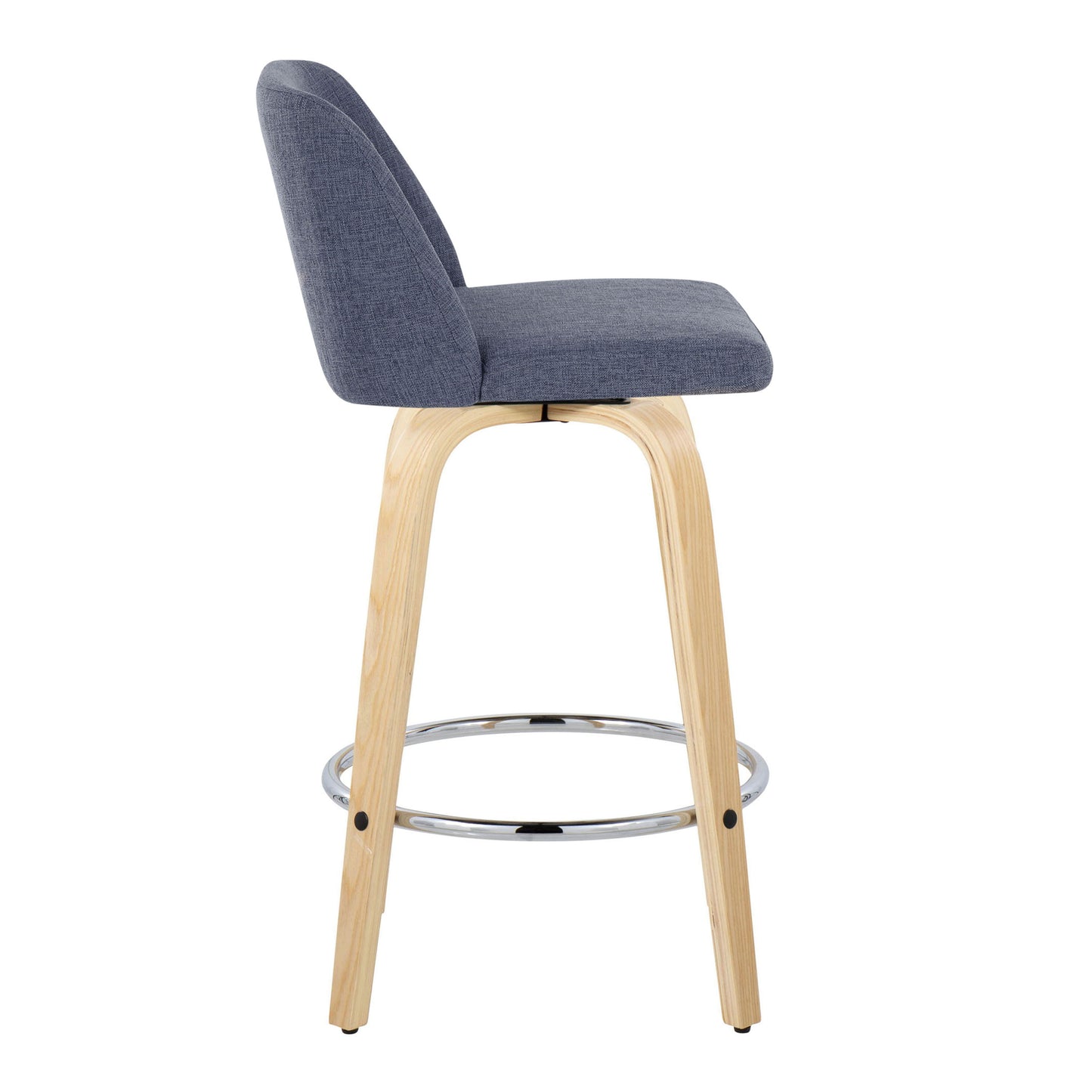Toriano - Contemporary Fixed Height Counter Stool With Swivel & Round Footrest (Set of 2) - Natural / Blue