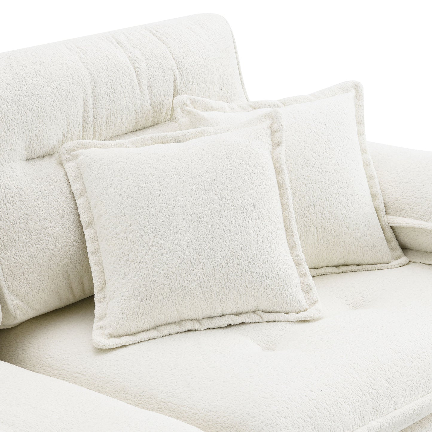 L Shaped Convertible Sectional Sofa 4 Seat Tufted Couch Set With Two Tone Adjust Legs Cloud Movable Ottoman - White