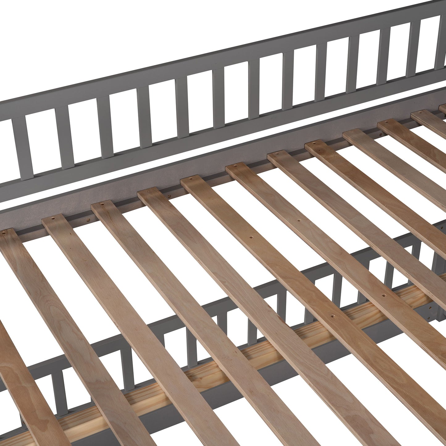 Full Over Full Low Bunk Bed With Slide, Fence And Ladder - Gray