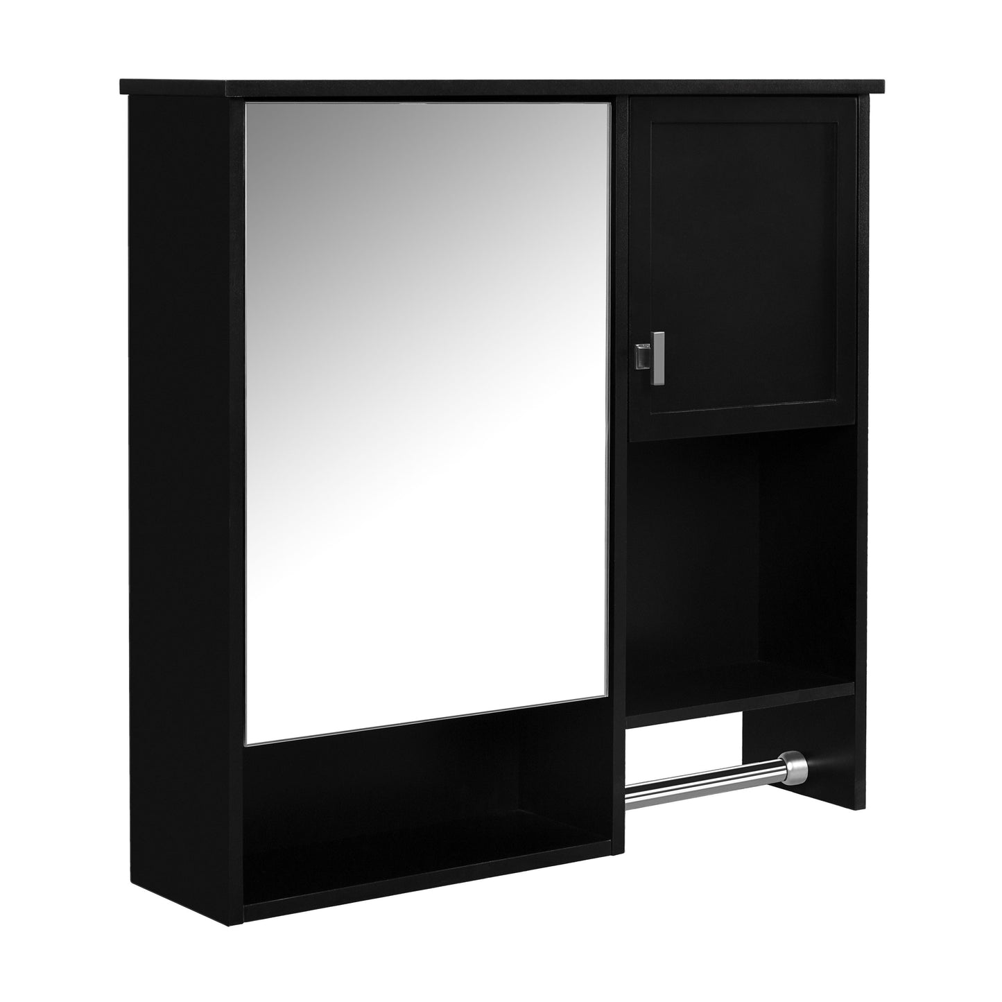 Modern Wall Mounted Bathroom Medicine Cabinet, Bathroom Wall Storage Cabinet With Mirror, Over The Toilet Space Saver Cabinet With Towels Bar - Black