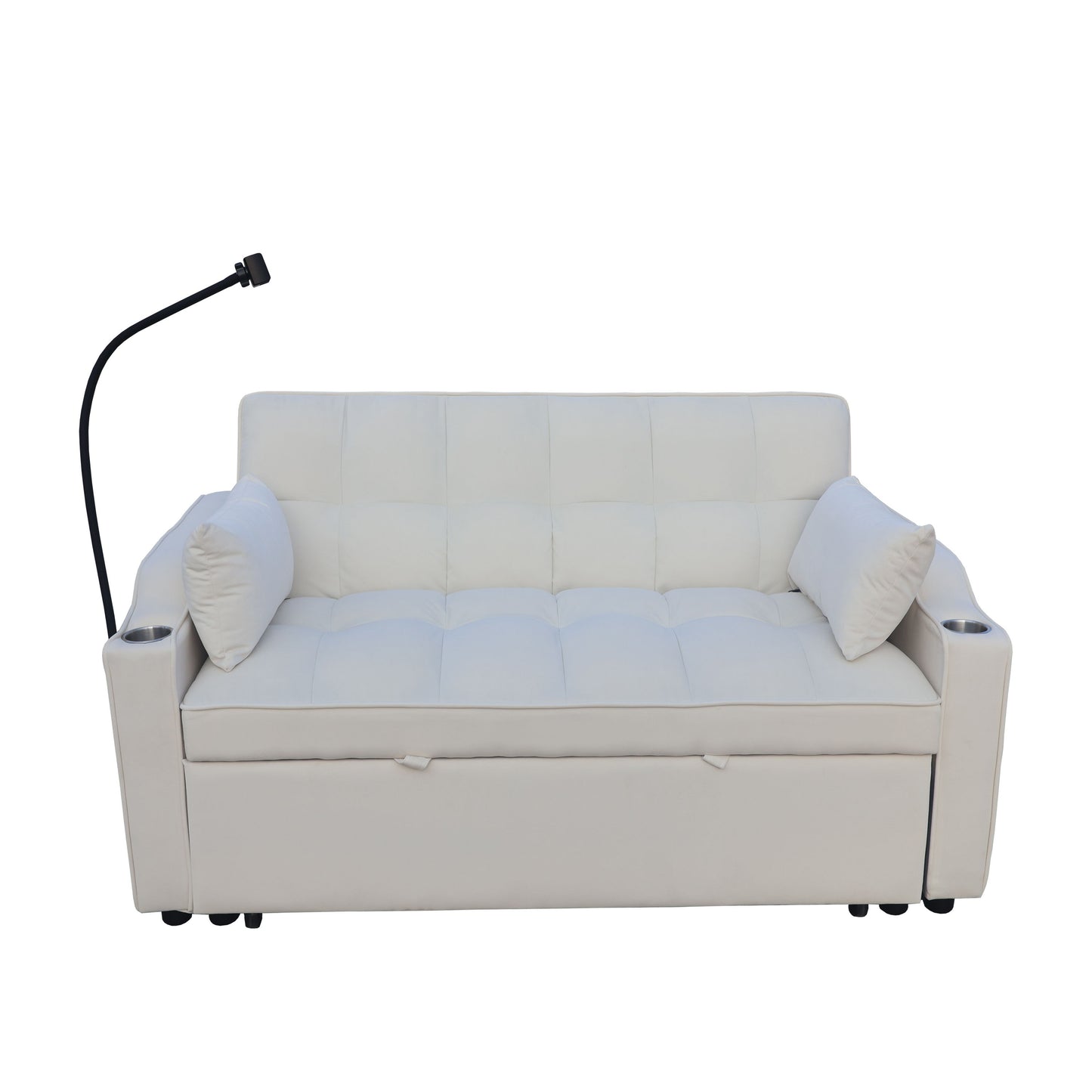 Modern Velvet Loveseat Futon Sofa Couch With Pullout Bed, Adjustable Reclining Backrest - Beige