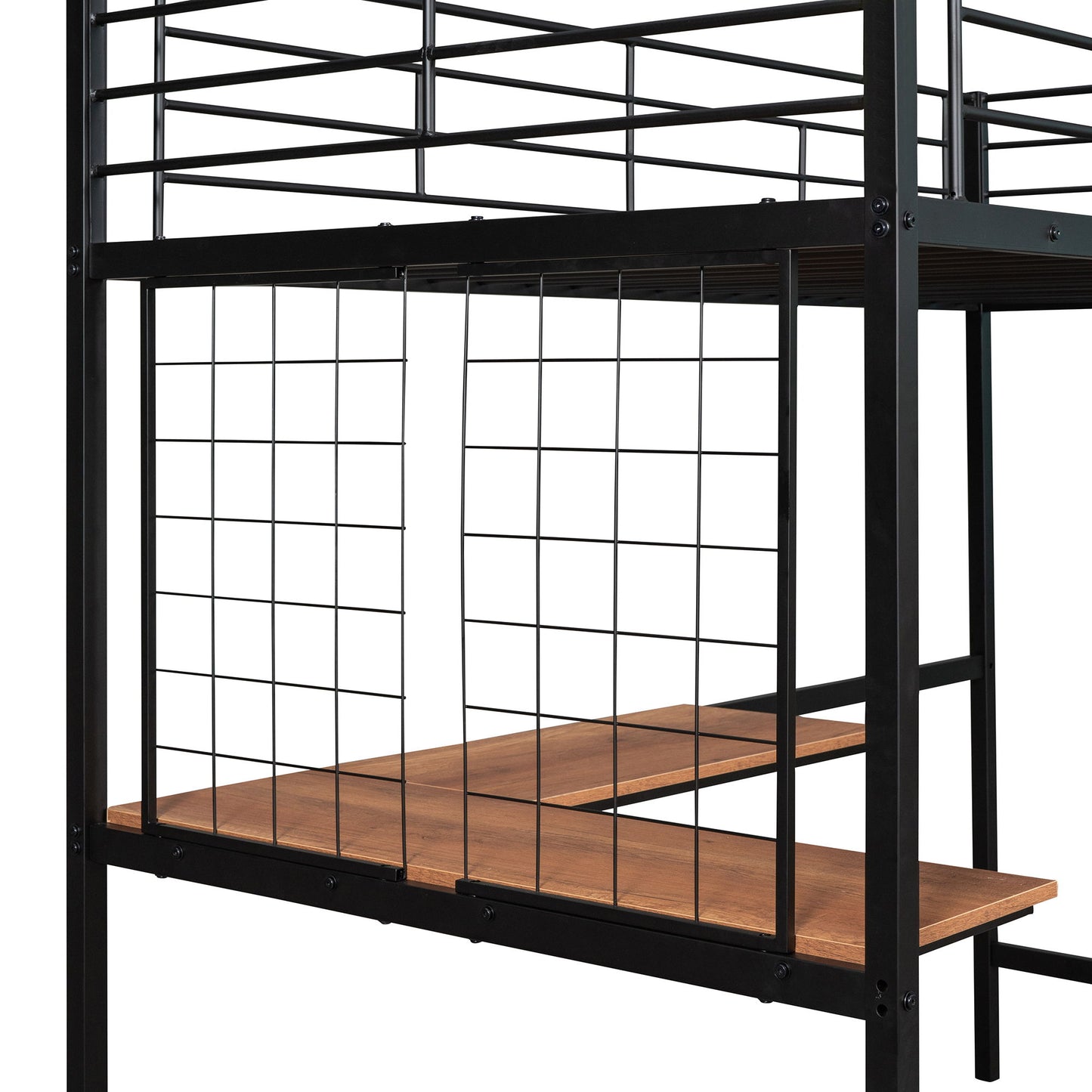 Twin Loft Bed With Desk And Grid - Black