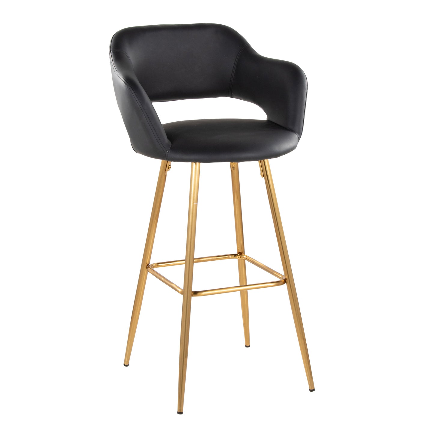 Margarite - Contemporary Fixed Height Barstool With Square Footrest (Set of 2) - Gold / Black Gold