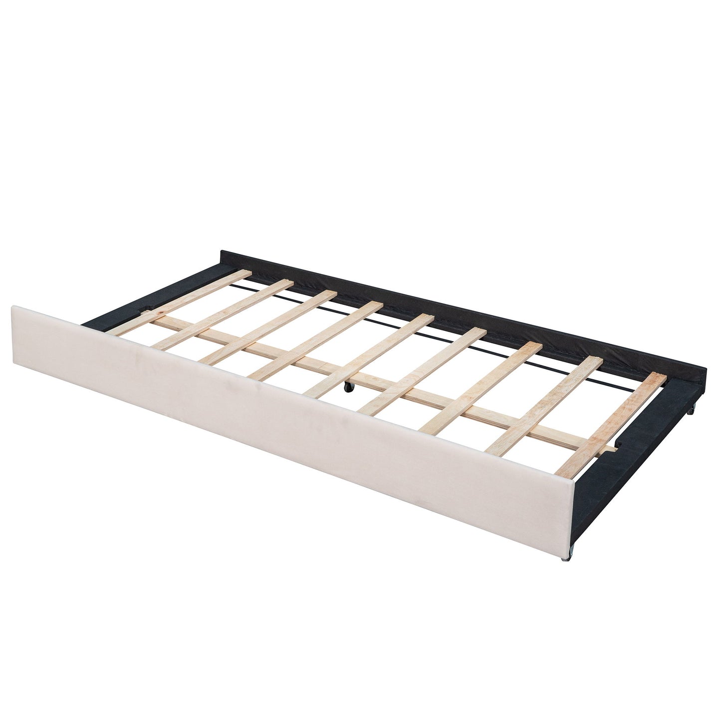 Twin Size Upholstered Daybed Sofa Bed With Trundle And Slat - Beige