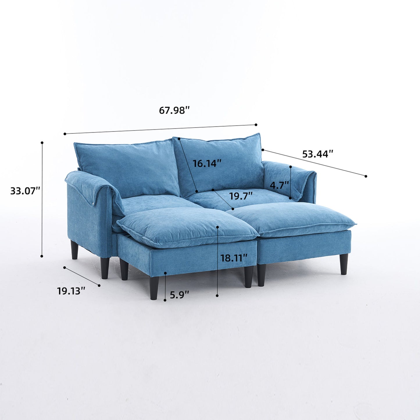 Convertible Combination Sofa, Sofa U Shaped, Sofa With Footstools With Storage Sofa For Living Room, Living Room 2 Seater Combination Sofa - Blue