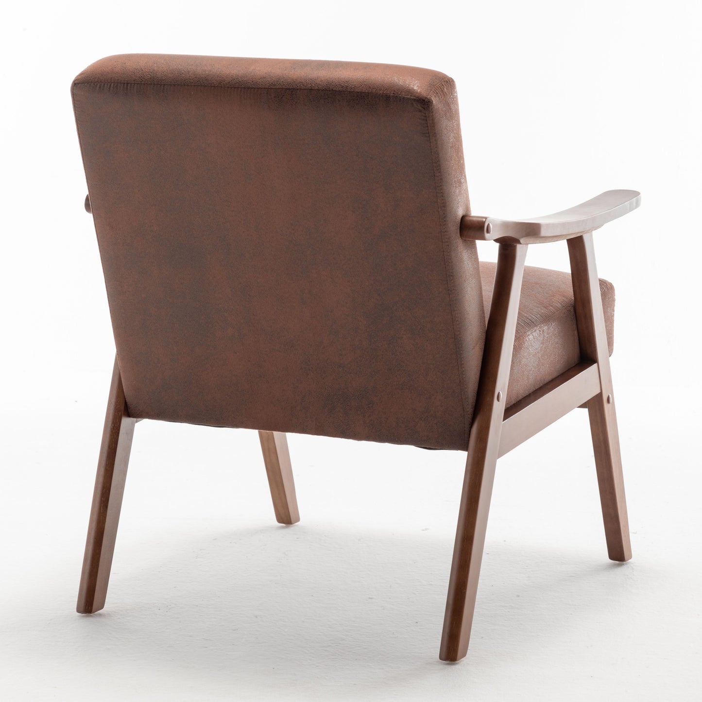 Mid Century Modern Wingback Accent Chair With Solid Wood Frame And Extra Thick Backrest - Lounge Chair For Living Room, Bedroom, Or Reading Room - Brown