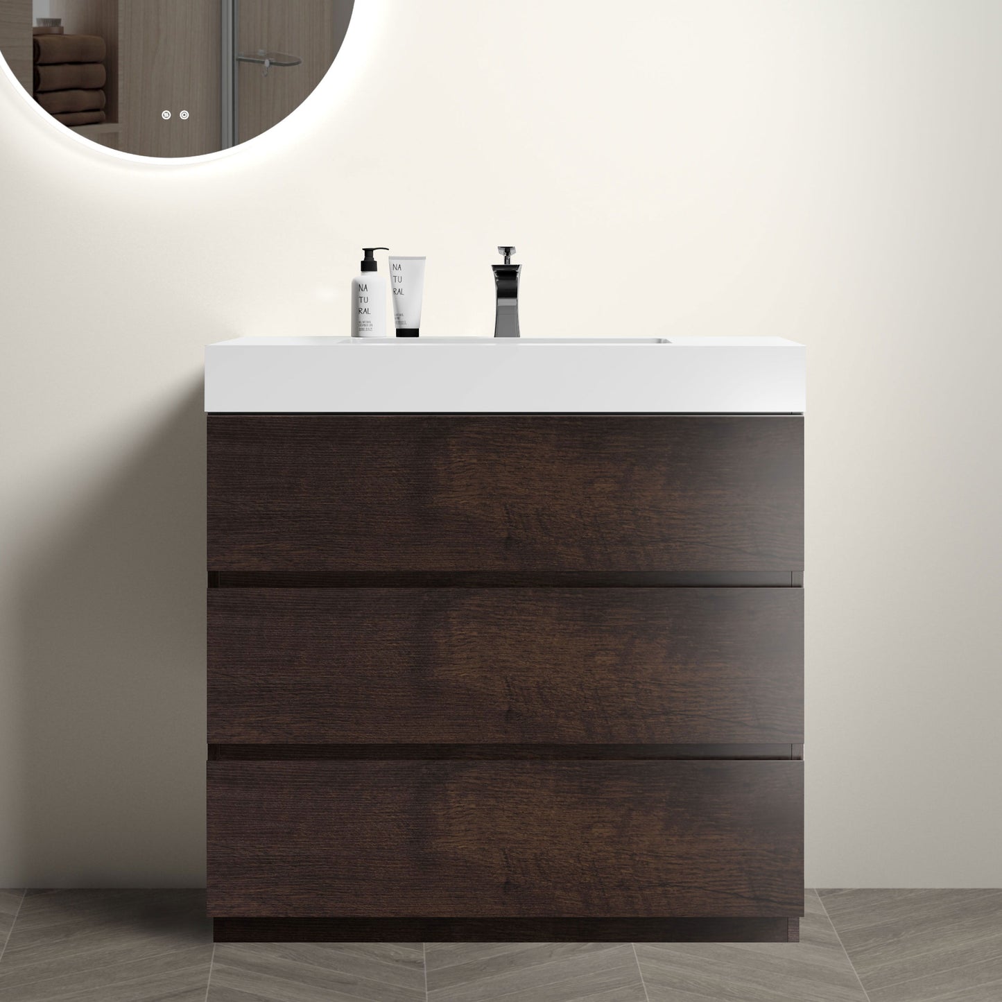 Alice - 36" Bathroom Vanity With Sink, Large Storage Freestanding Bathroom Vanity For Modern Bathroom, One-Piece Sink Basin Without Drain And Faucet - White / Walnut