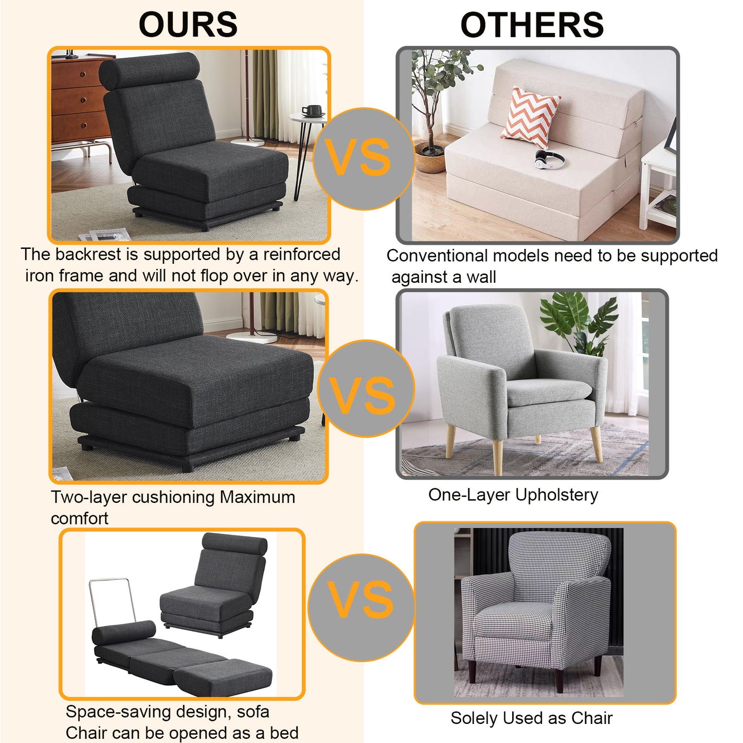 Single Sofa Chair Foldable Single Sofa Bed With Pillow, Portable Foldable Sofa Bed, Leisure Sofa Chair, Easy To Store, Made Of Breathable And Wearable Linen - Dark Gray