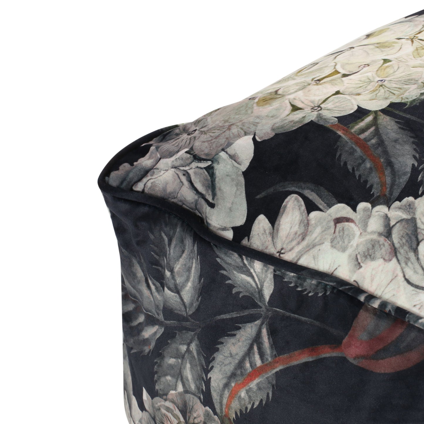 Hazel - Large Square Pouf, Versatile Ottoman Or Floor Cushion, Flower Print - Black