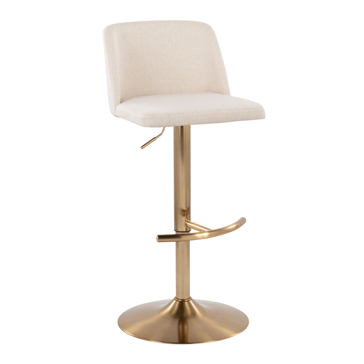 Toriano - Contemporary Adjustable Barstool With Swivel With Rounded T Footrest (Set of 2) - Cream / Gold