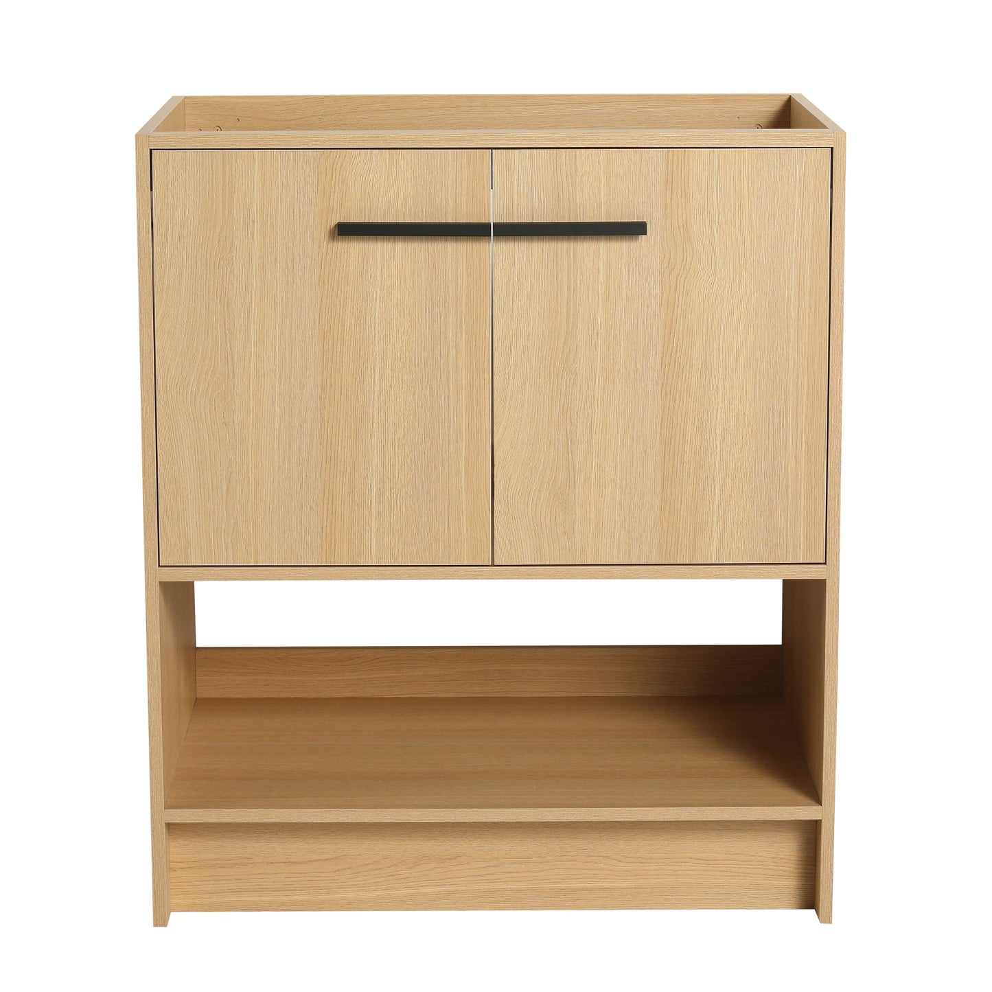 Modern Freestanding 30" Bathroom Vanity With Open Storage Compartment, Construction, Excluding Sink - Oak