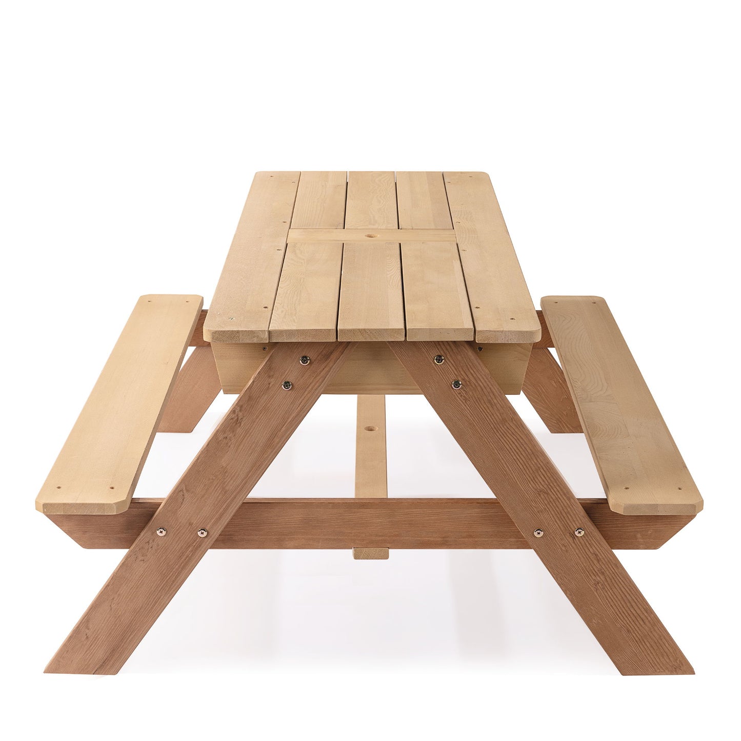 3-In-1 Kids Outdoor Wooden Picnic Table With Umbrella, Convertible Sand & Water, ASTM & CPSIA Certification - Natural Wood