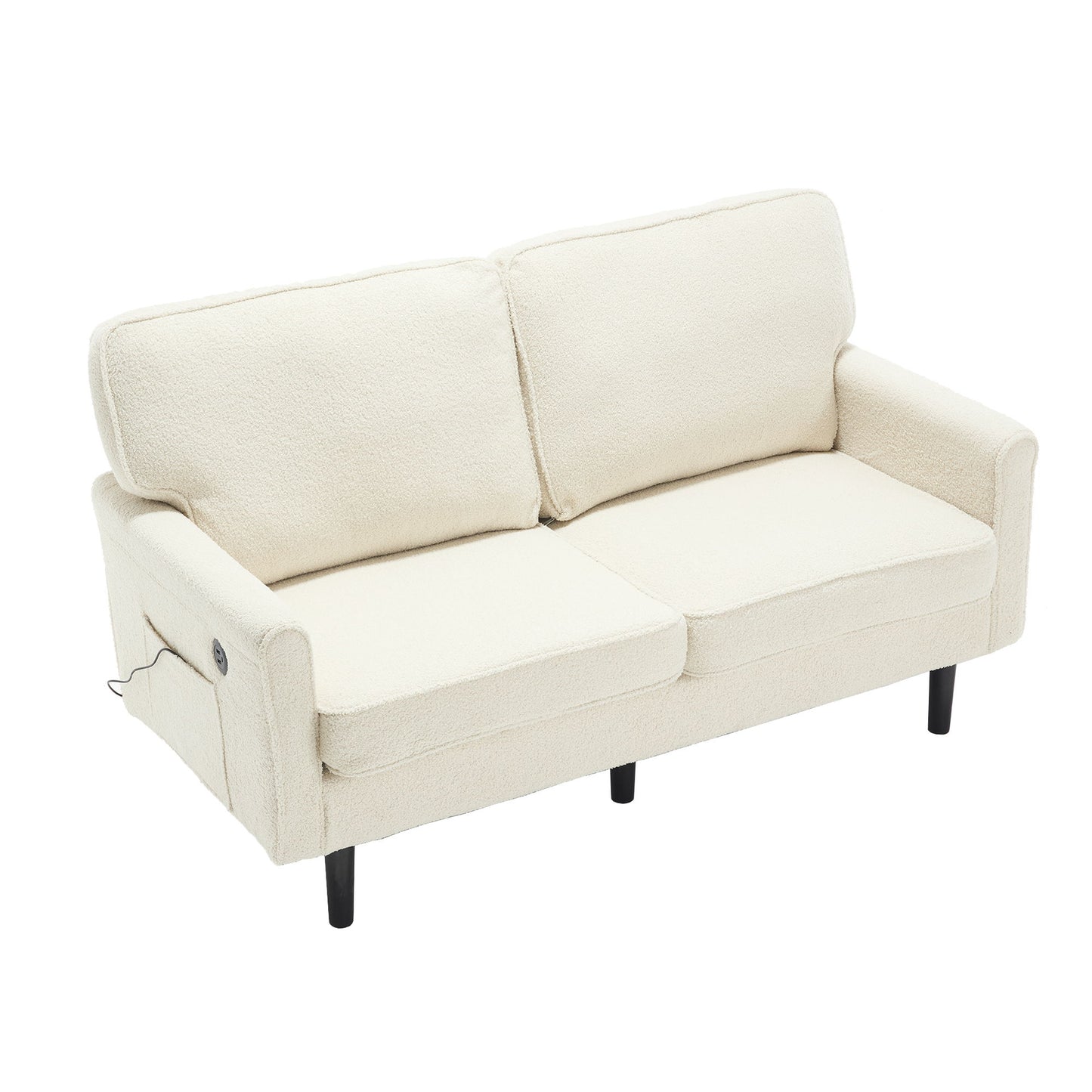 Mid Century Modern Loveseat Sofa With USB, Removable Pillow Cover - Beige