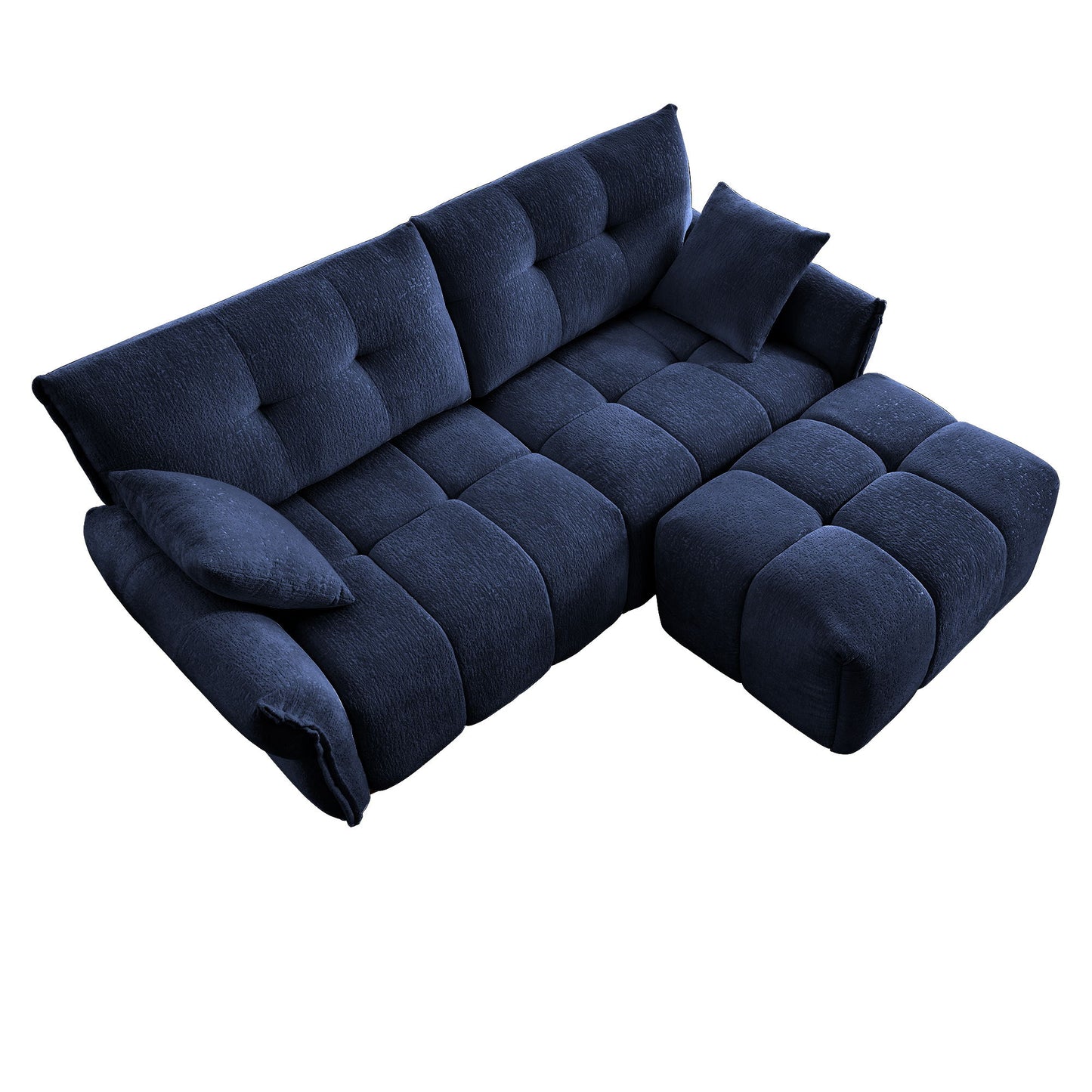 Modern Fabric 2 Seater Sofa With Ottoman Minimalist Design - Blue