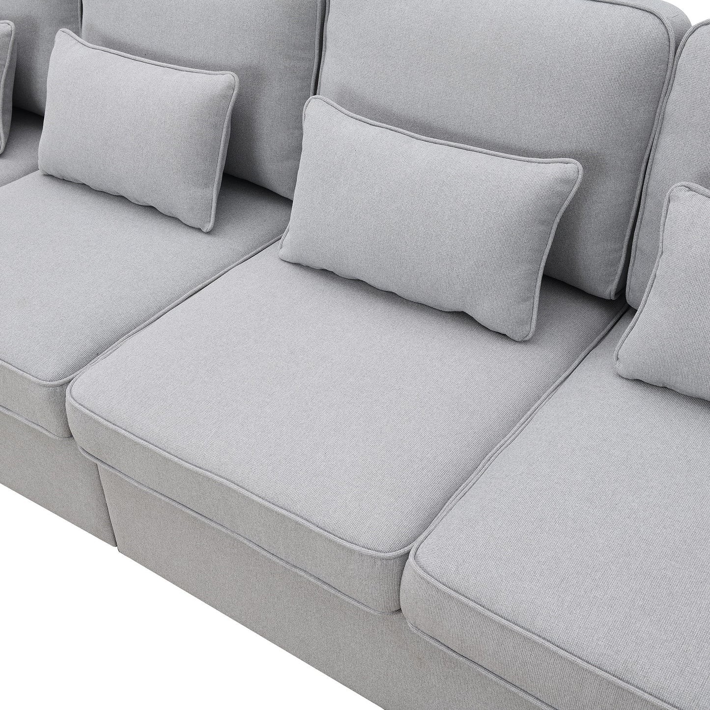4 Seater Modern Linen Sofa With Armrest Pockets And 4 Pillows, Minimalist Style Couch - Light Gray
