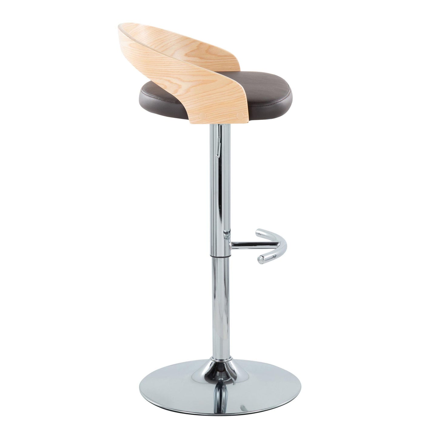 Grotto - Contemporary Adjustable Barstool With Swivel With Rounded T Footrest (Set of 2) - Chrome / Natural / Brown