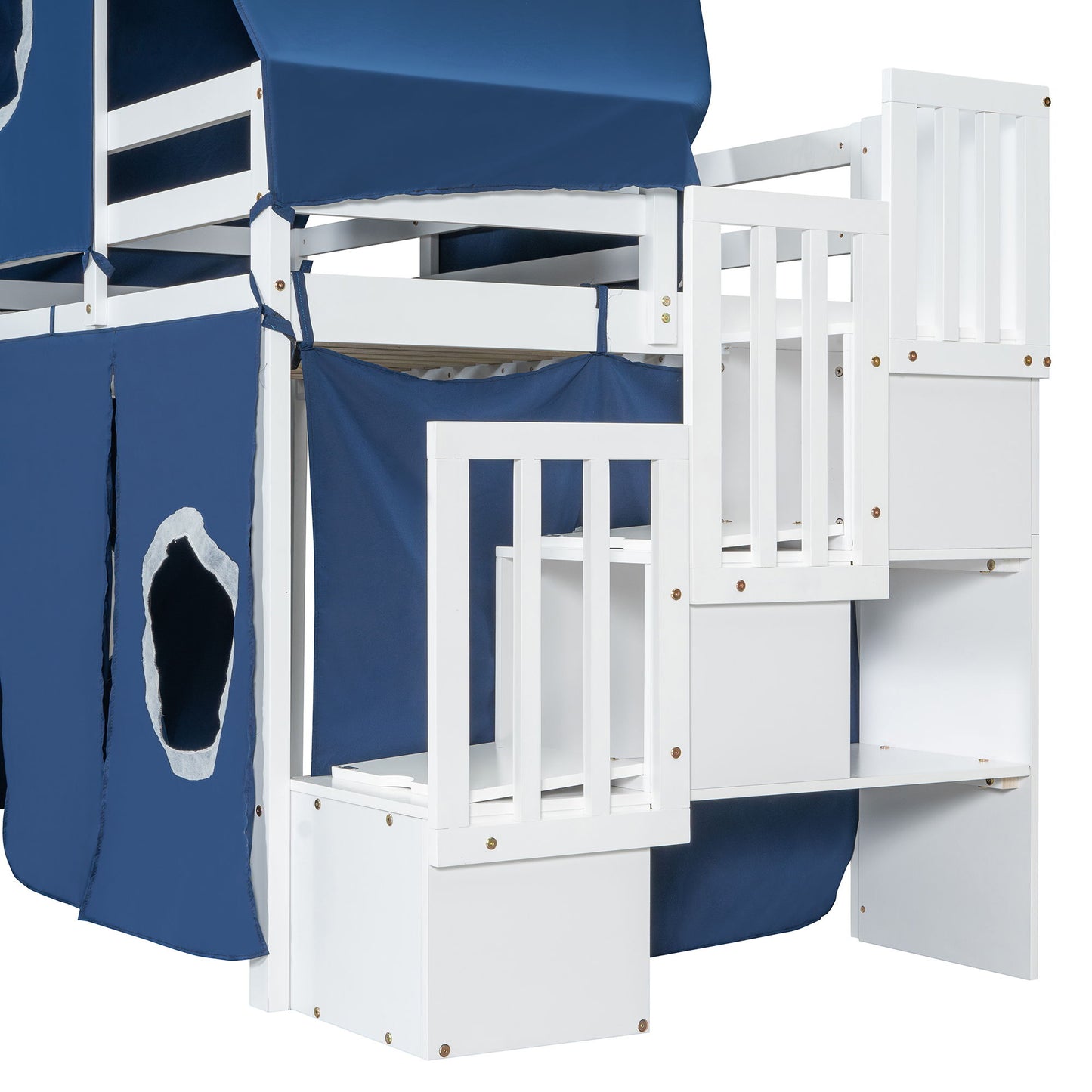 Twin Size Loft Bed With Tent And Tower - Blue