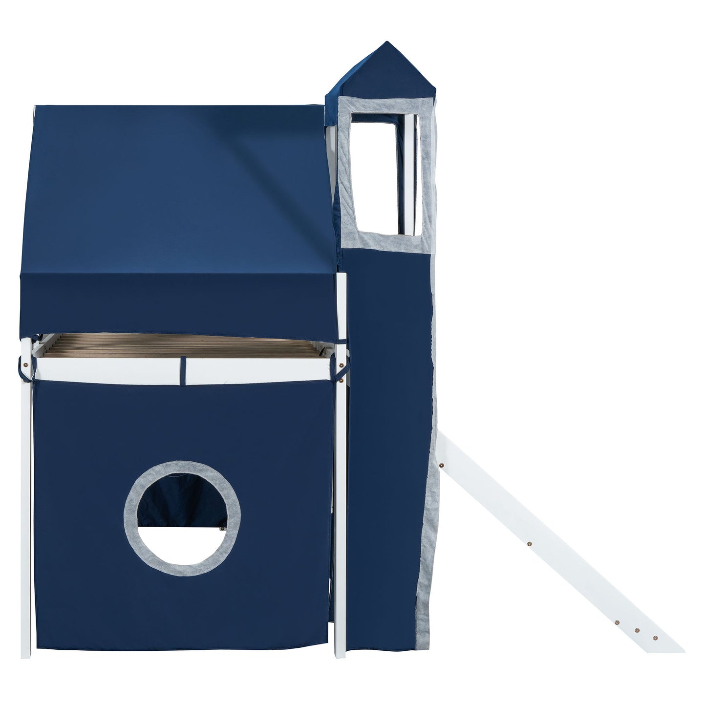 Twin Size Loft Bed With Tent And Tower - Blue