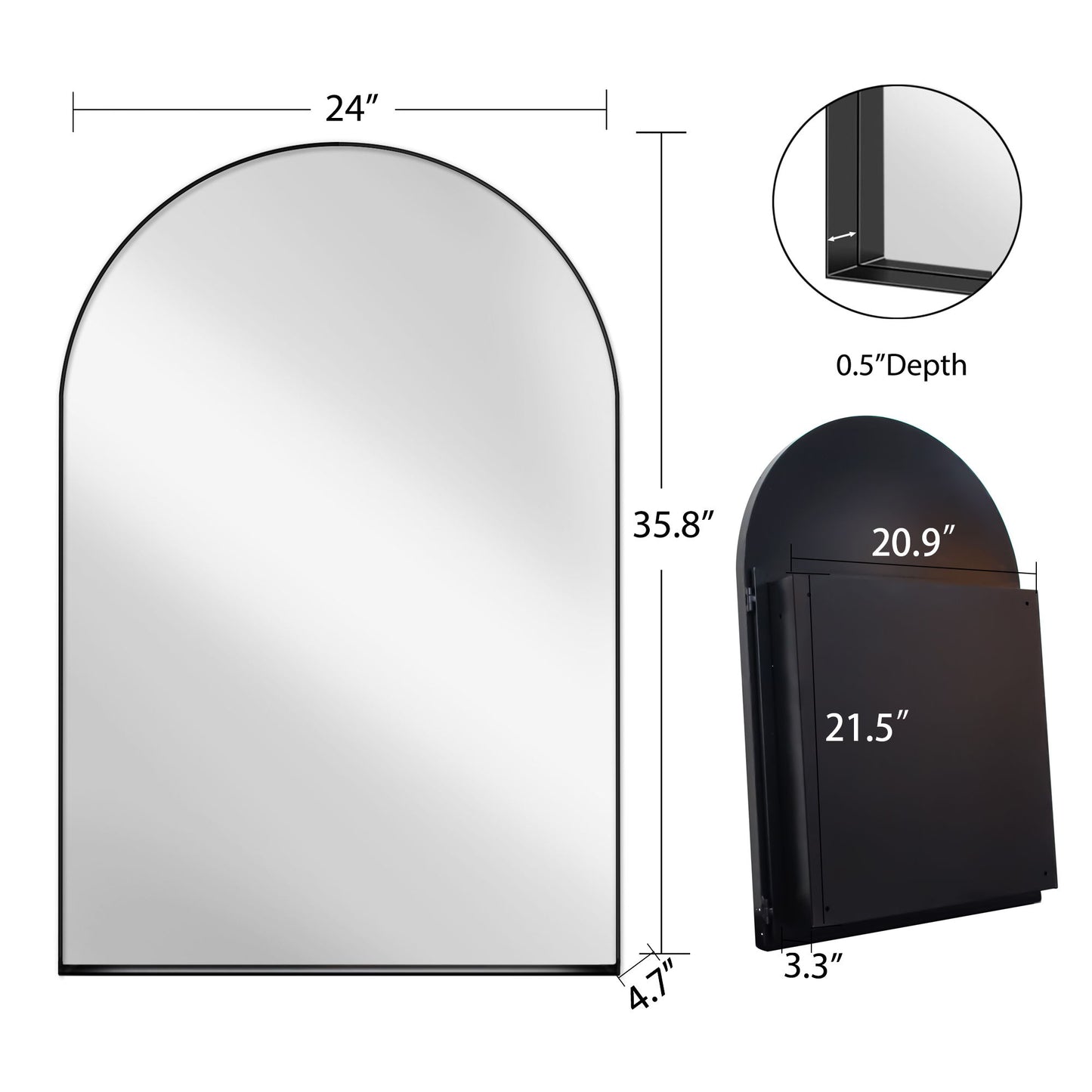 Arched Recessed Medicine Cabinet, Metal Framed Bathroom Wall Cabinet With Mirror And Adjustable Shelves, Wall Mirror With Storage For Bathroom - Matte Black